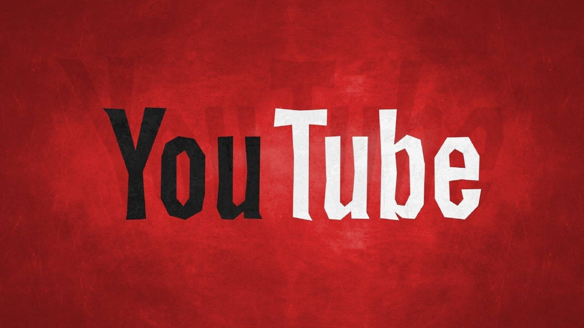 YouTube 標誌，黑白文字在紅色紋理背景上。