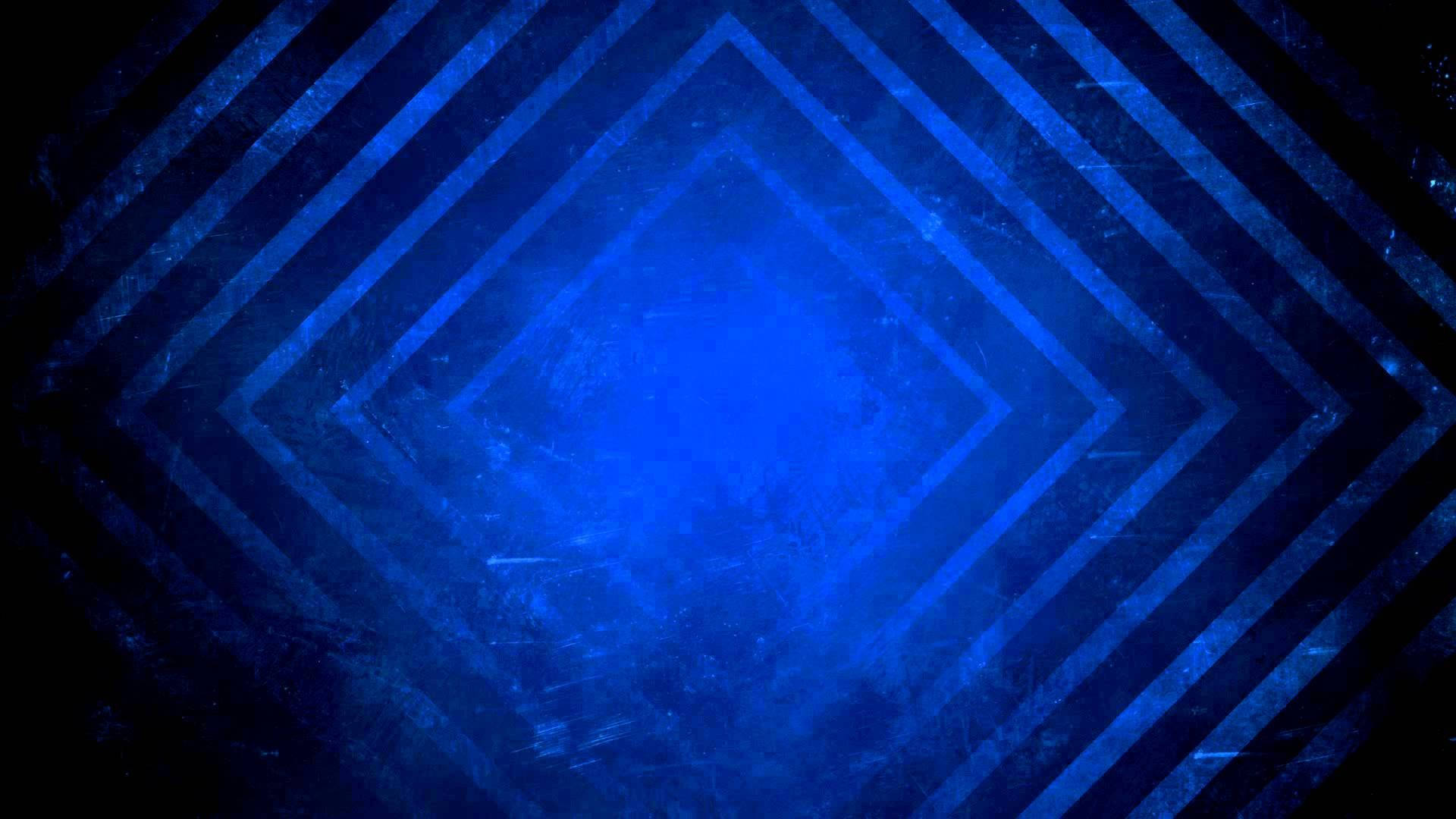 YouTube縮圖藍色菱形 壁紙 — 一個深藍色的幾何隧道，帶有同心鑽石形狀和紋理化的垃圾搖滾效果，逐漸消失在黑暗中。