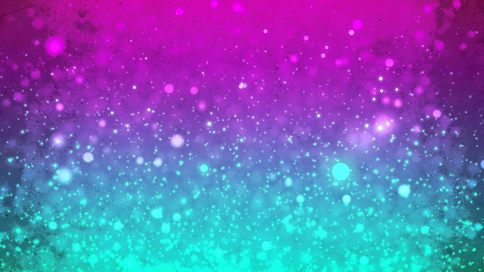 YouTube縮圖魔法星光 壁紙 — 從洋紅色到藍綠色的鮮豔漸變背景，帶有閃爍的散景燈光和紋理油漆飛濺效果。