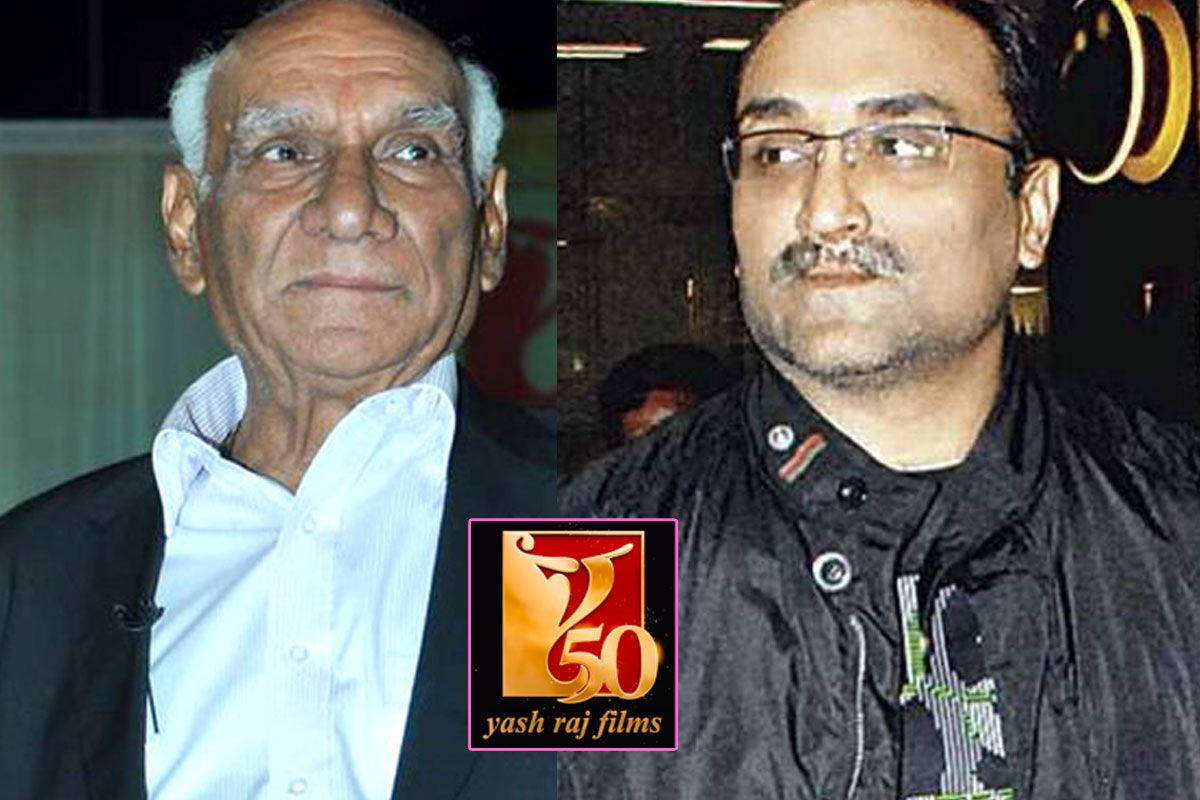 兩名身穿正裝的男子與 Yash Raj Films 50 週年紀念標誌。