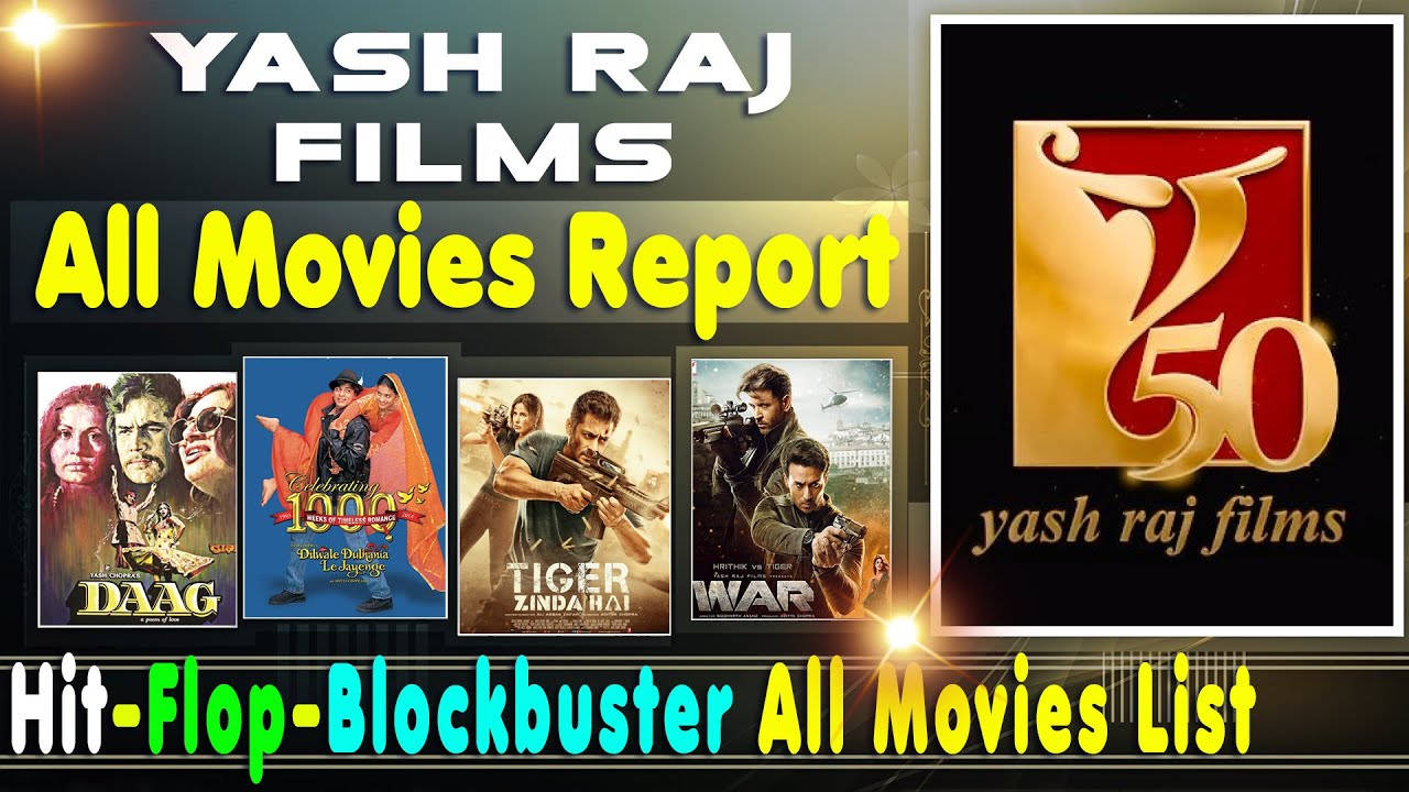 Yash Raj Films 50週年紀念圖形，附有電影海報和文字。