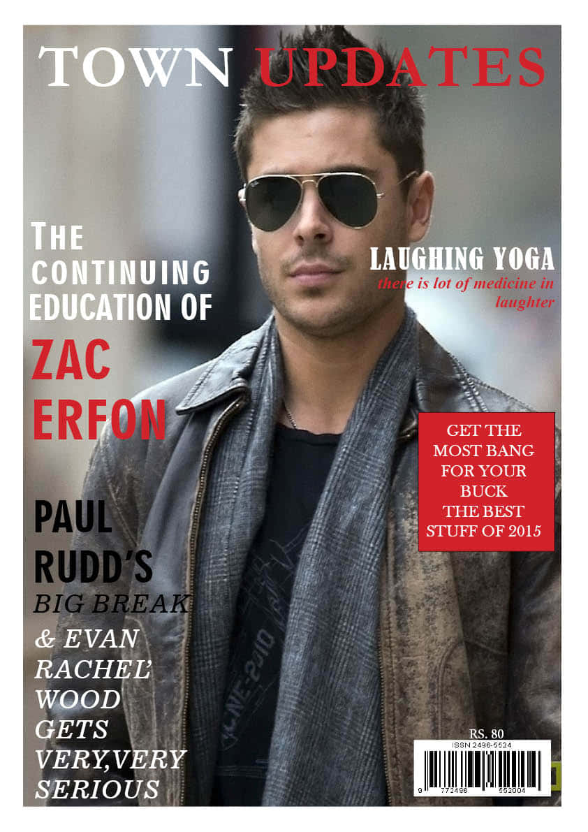 Magazine 桌布 壁紙 — Zac Efron 戴上飛行員太陽眼鏡和皮褸，出現在雜誌封面上，帶有粗體標題和紅色文字框。