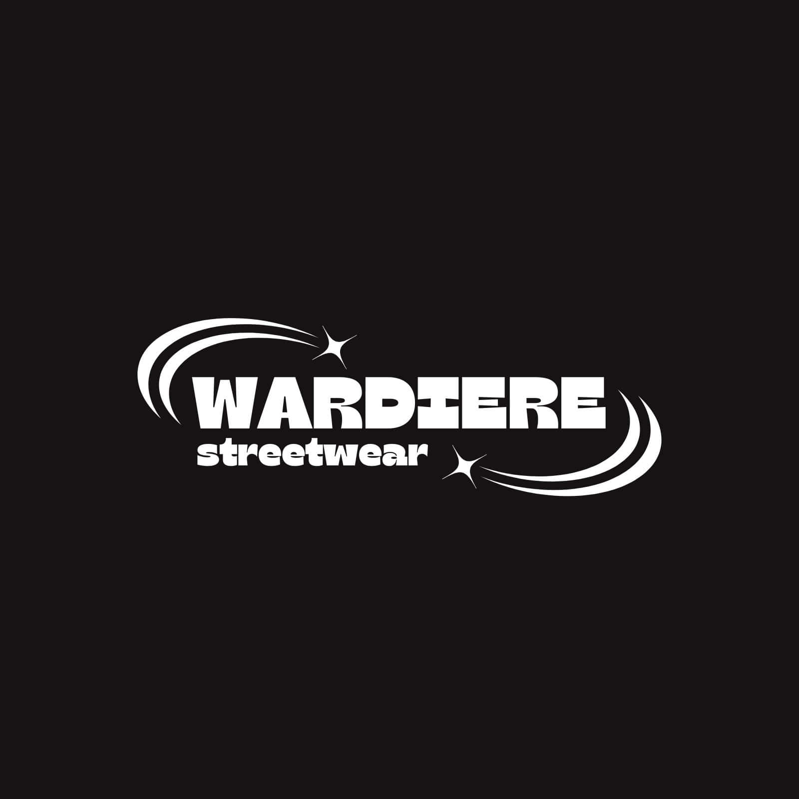  壁紙 — 在純黑色背景上，帶有星爆和曲線的醒目白色「WARDIERE streetwear」標誌。