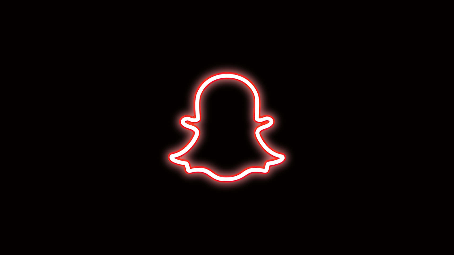  壁紙 — 在純黑色背景上，Snapchat 鬼魂標誌的發光紅色霓虹輪廓。