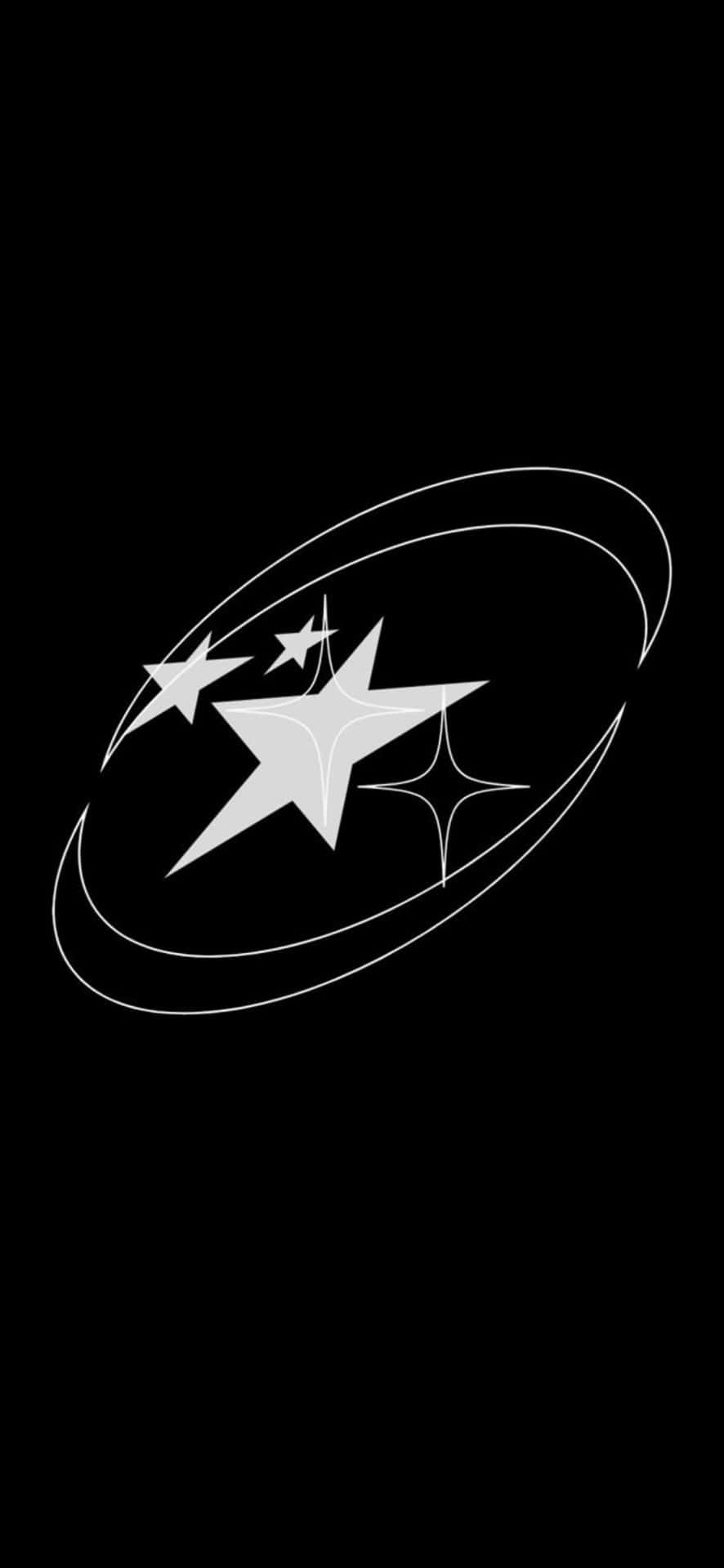  壁紙 — 在純黑色背景上以極簡白色線條繪製的星星和軌道路徑。