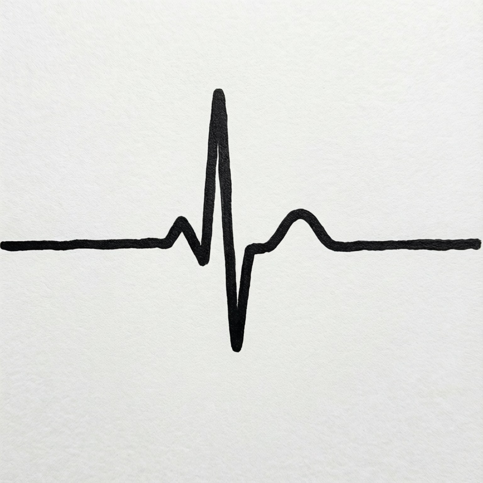 Ekg 桌布 壁紙 — 在帶有紋理的白色紙張上，一條大膽的黑色手繪心跳線，帶有一個突出的尖峰。