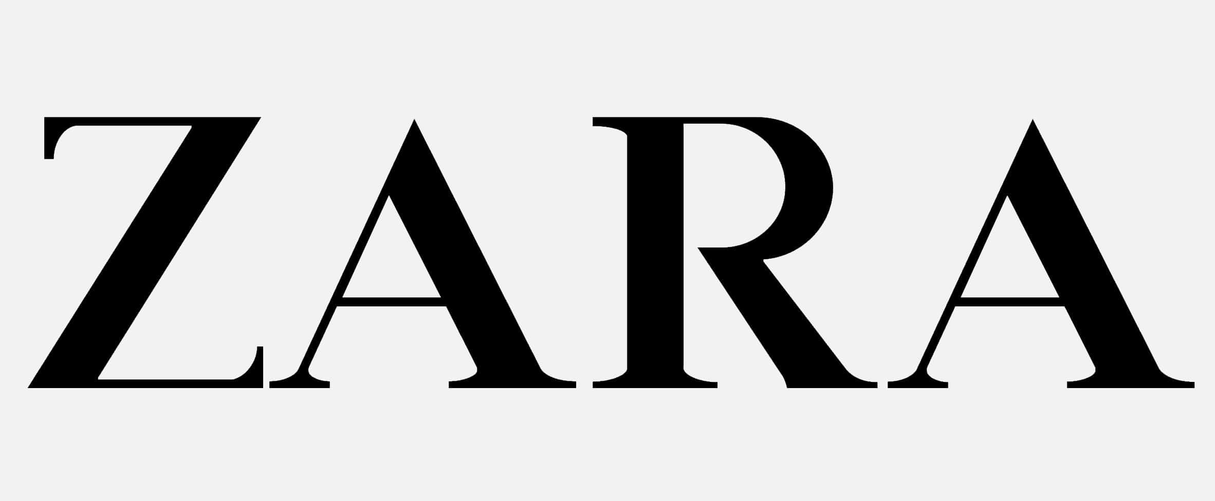 「Zara 的時尚與舒適」 壁紙 — 粗體黑色ZARA標誌字母居中於純淺灰色背景上。