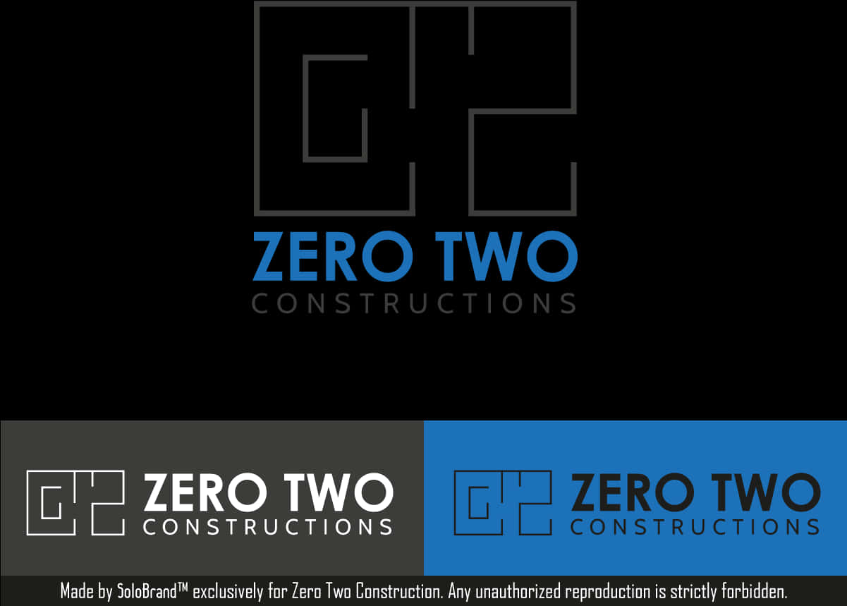 Zero Two 建築公司標誌設計 壁紙 — Zero Two Constructions 的極簡標誌設計，在黑色背景上以三種顏色變化呈現。