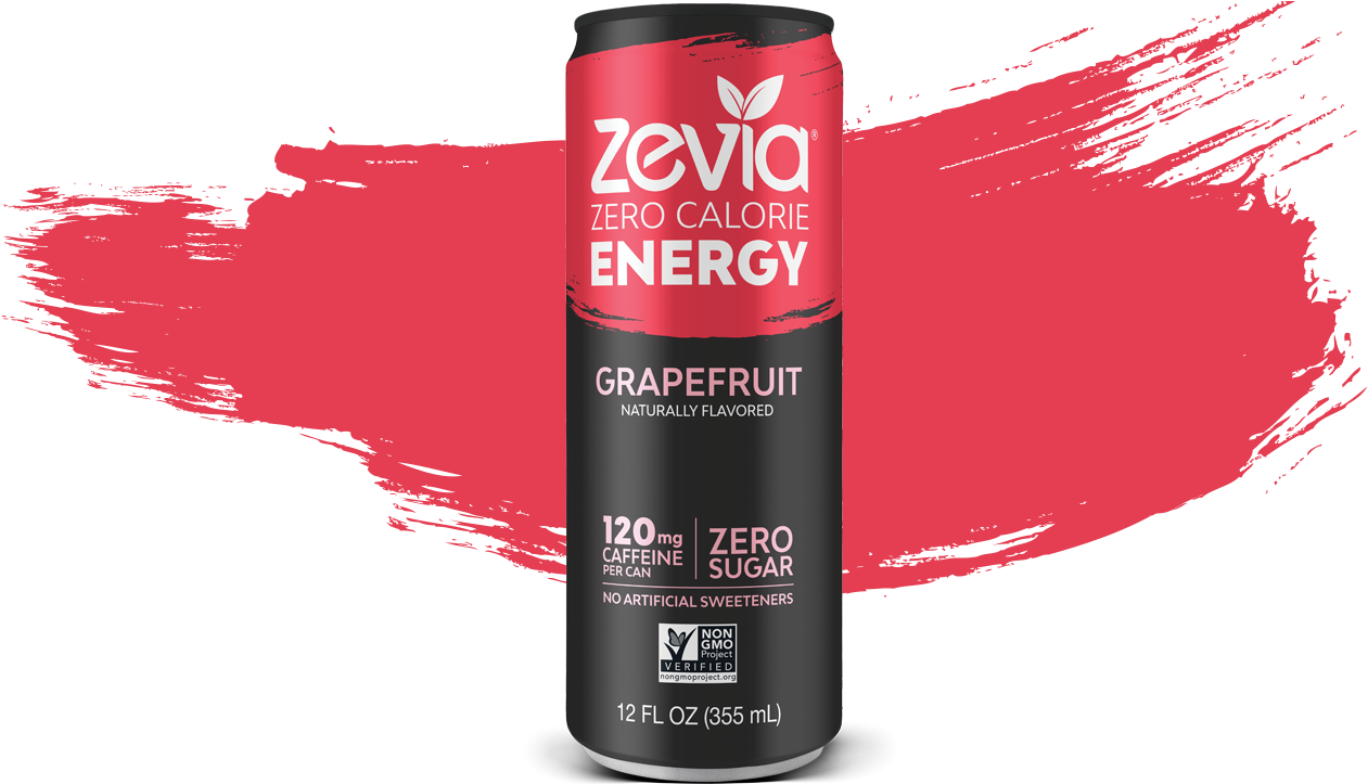 Zevia 葡萄柚口味零卡路里能量飲料罐 壁紙 — 一個紅黑相間的Zevia Zero Calorie Energy Grapefruit罐，在黑色背景上以鮮明的紅色筆觸呈現。