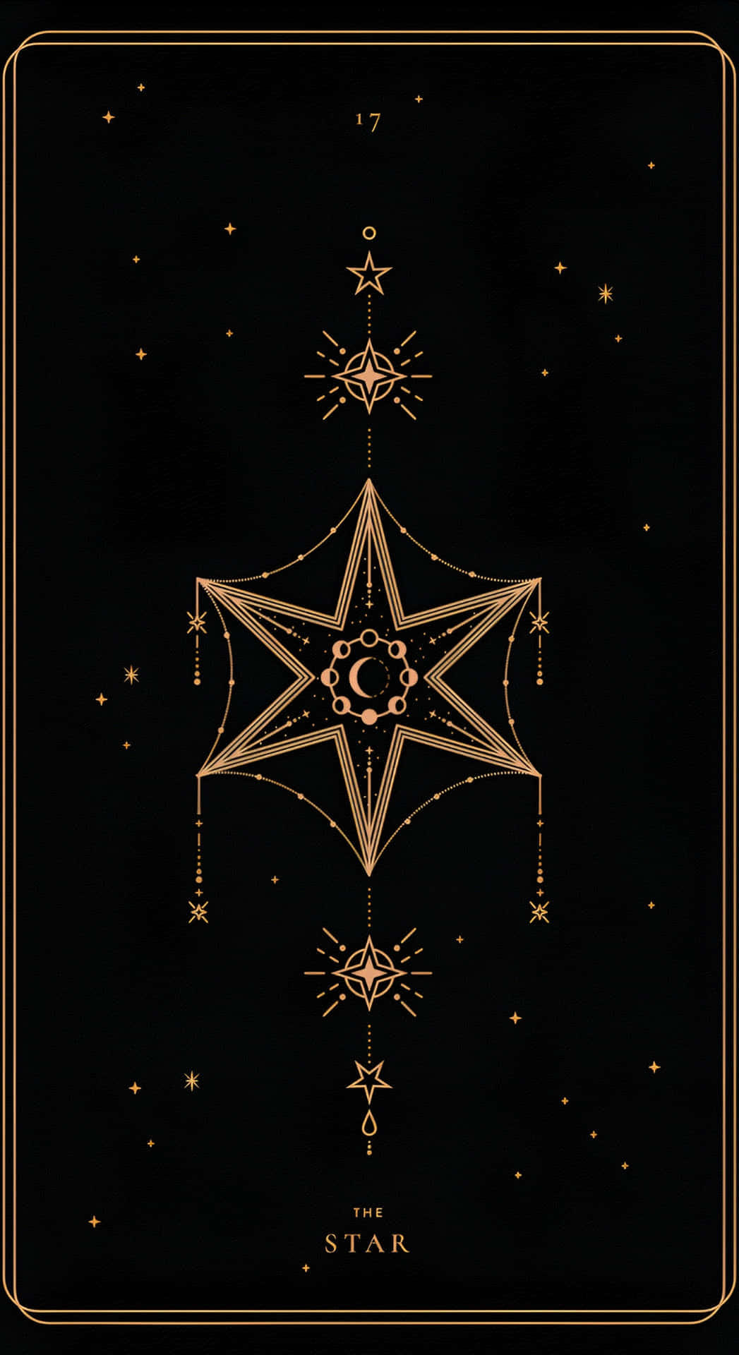  壁紙 — 一張金色星星塔羅牌，帶有天文圖案和數字17，背景為黑色。