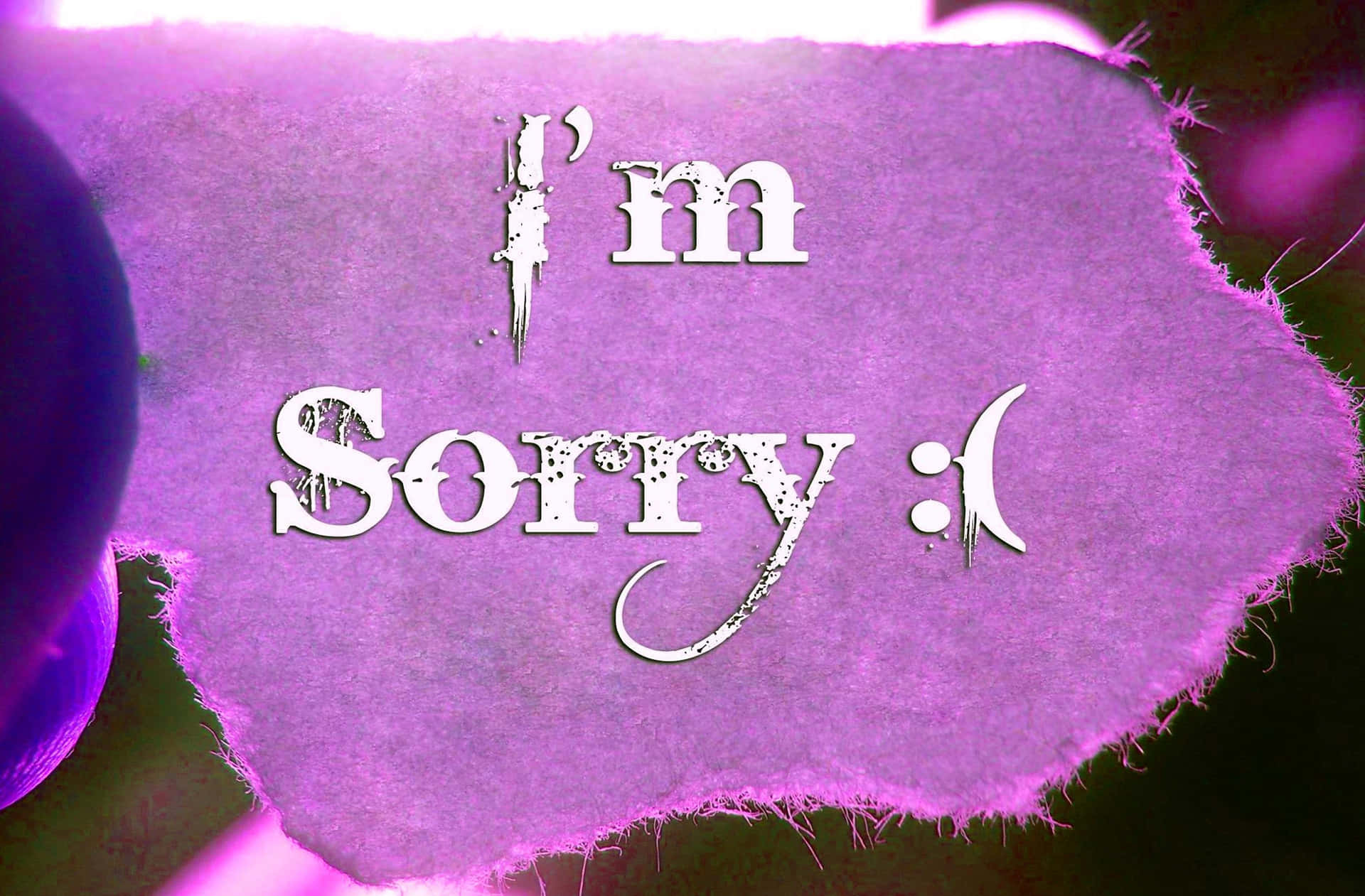  壁紙 — 一張撕裂的紫色紙張，上面有白色磨損文字寫著「I'm Sorry :'(