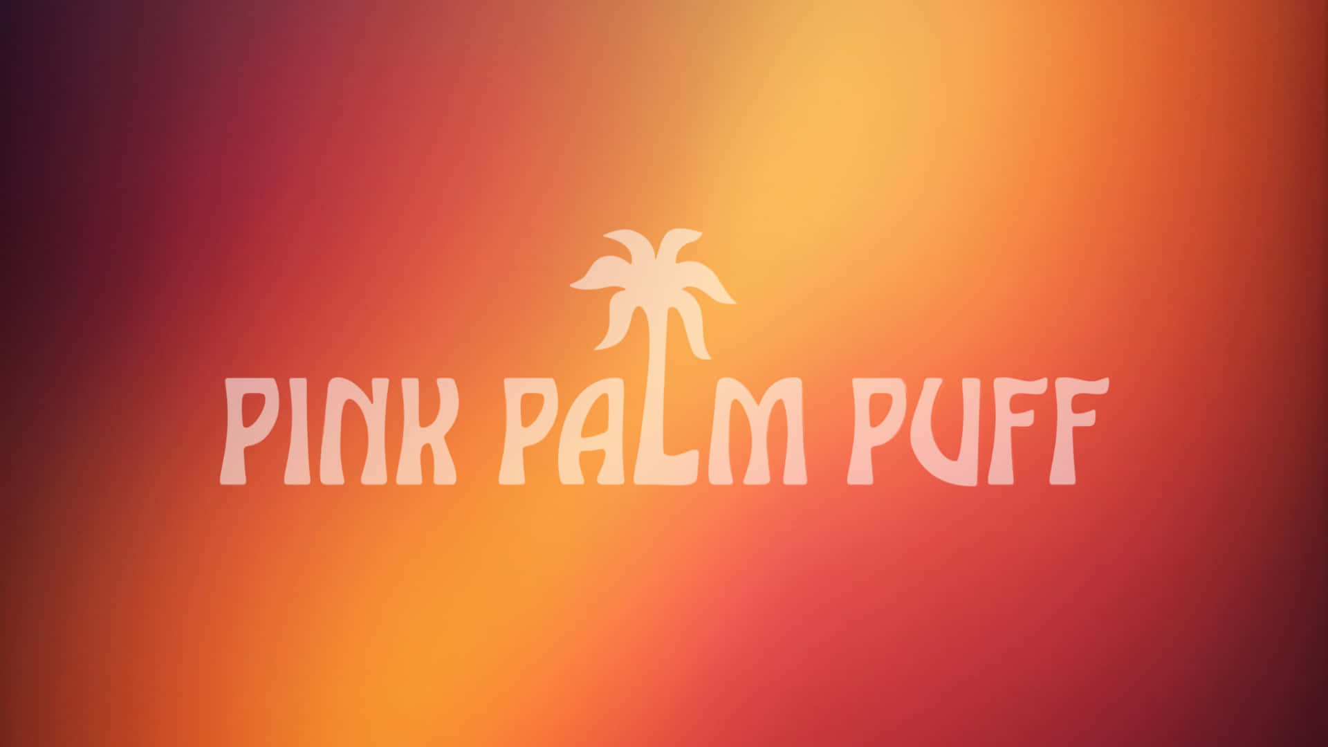  壁紙 — 漸變日落背景，中央有白色文字寫著 pink palm puff 和棕櫚樹圖示。