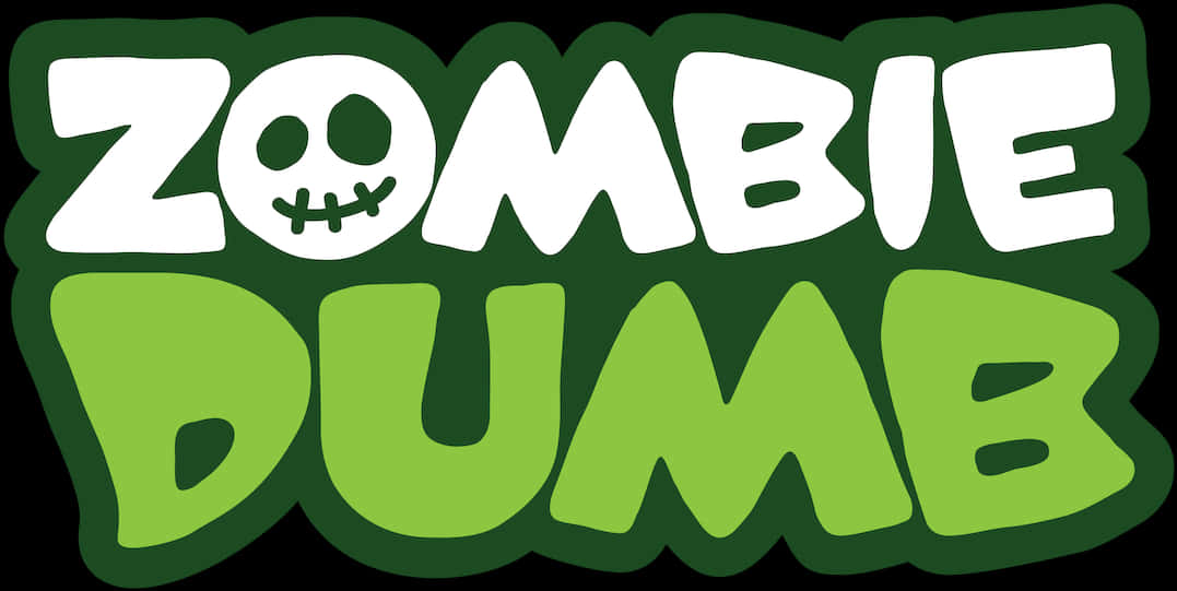 ZOMBIE DUMB標誌 壁紙 — 粗體卡通文字顯示「ZOMBIE DUMB」，其中殭屍的「O」被骷髏頭取代，並有綠色滴落字母。