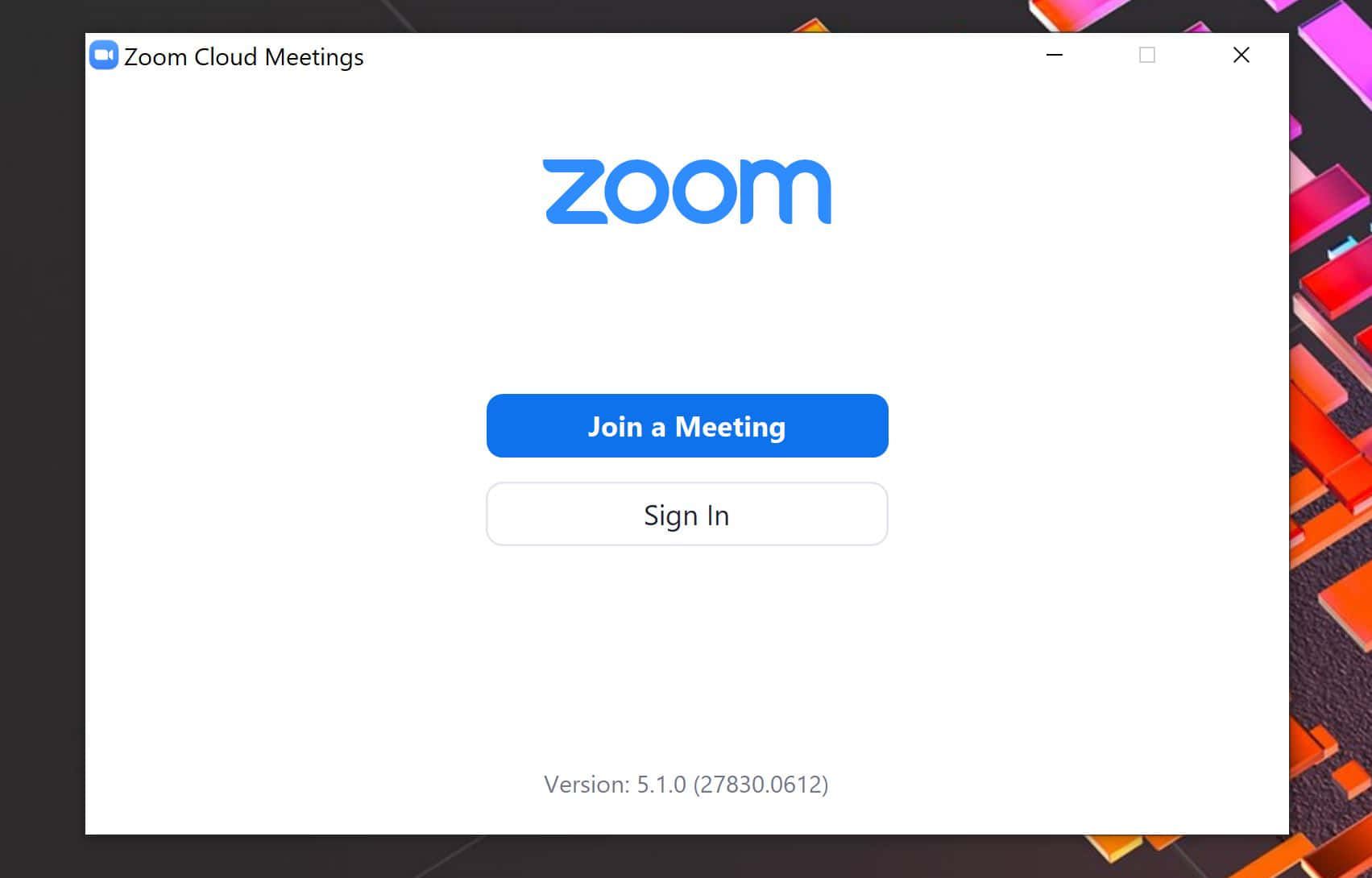 帶有加入和登入按鈕的Zoom Cloud Meetings應用程式介面。