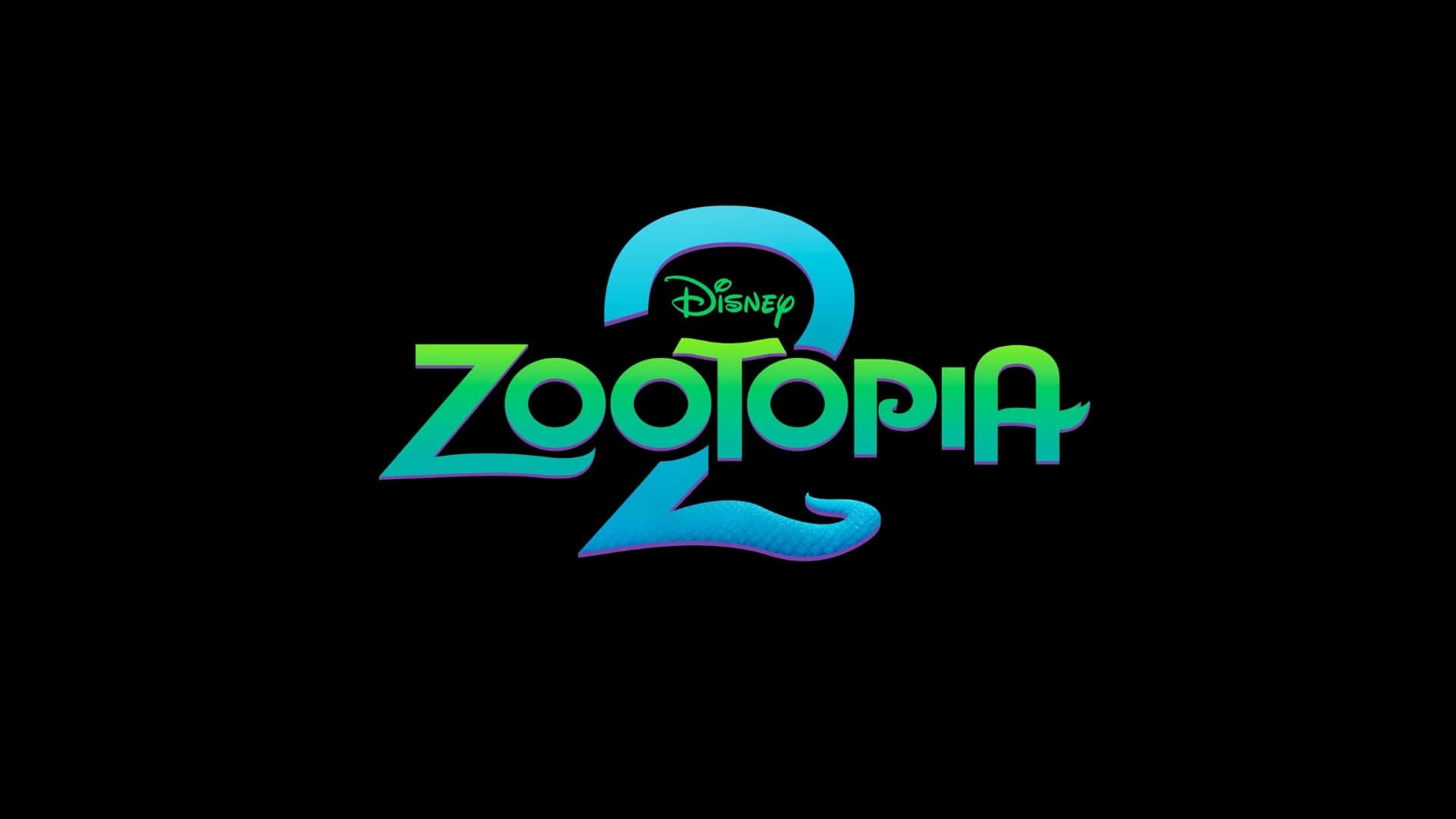  壁紙 — Zootopia 2 的鮮豔漸變標誌，在純黑背景上發光。