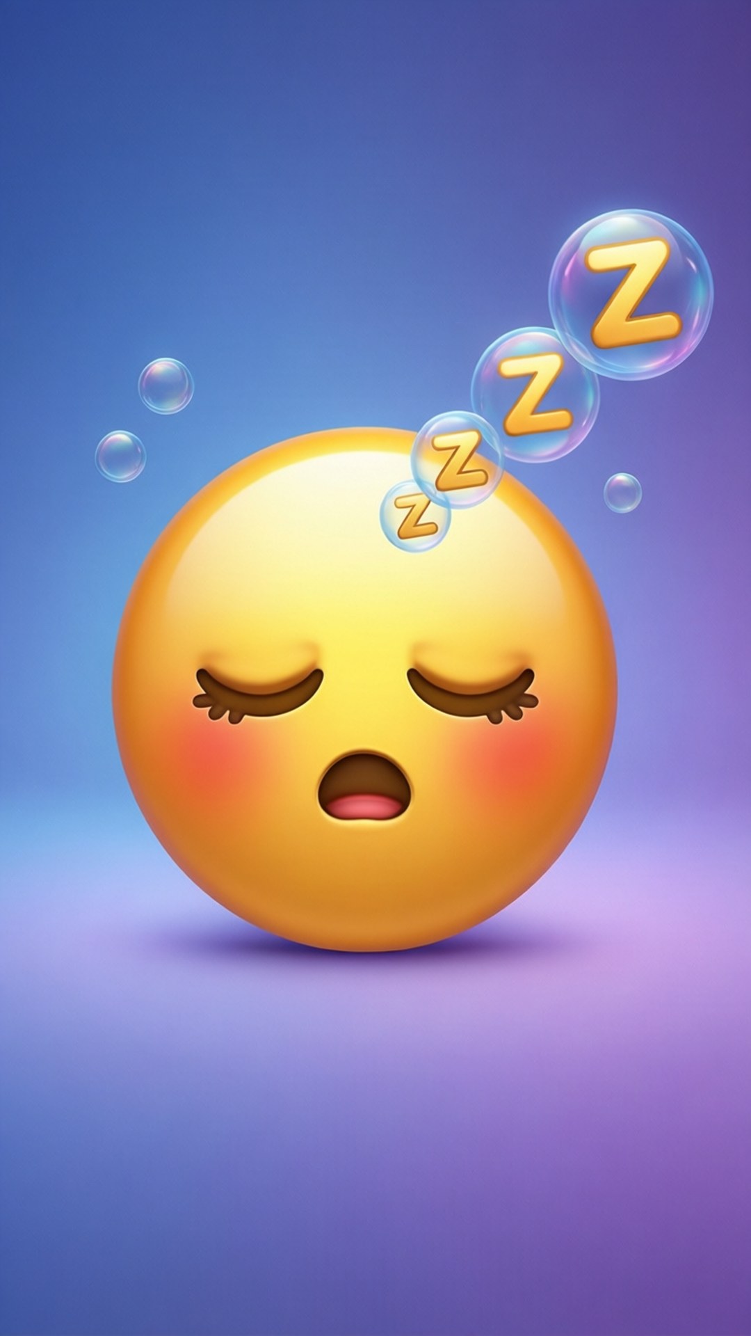 一個黃色睡覺的表情符號，Z氣泡漂浮在頭頂上方，背景為藍紫色漸變