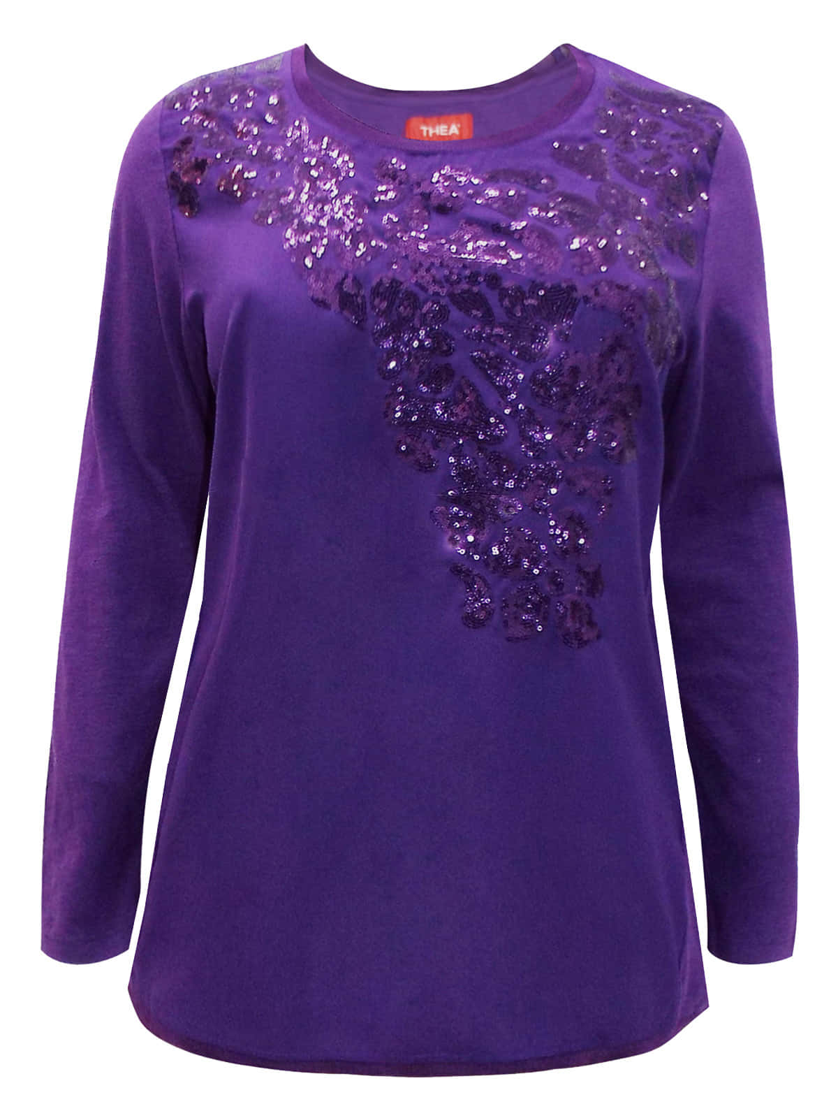 Purple Sequins 桌布 壁紙 — 一件充滿活力的紫色長袖上衣，飾有從肩部傾瀉而下的閃亮亮片。
