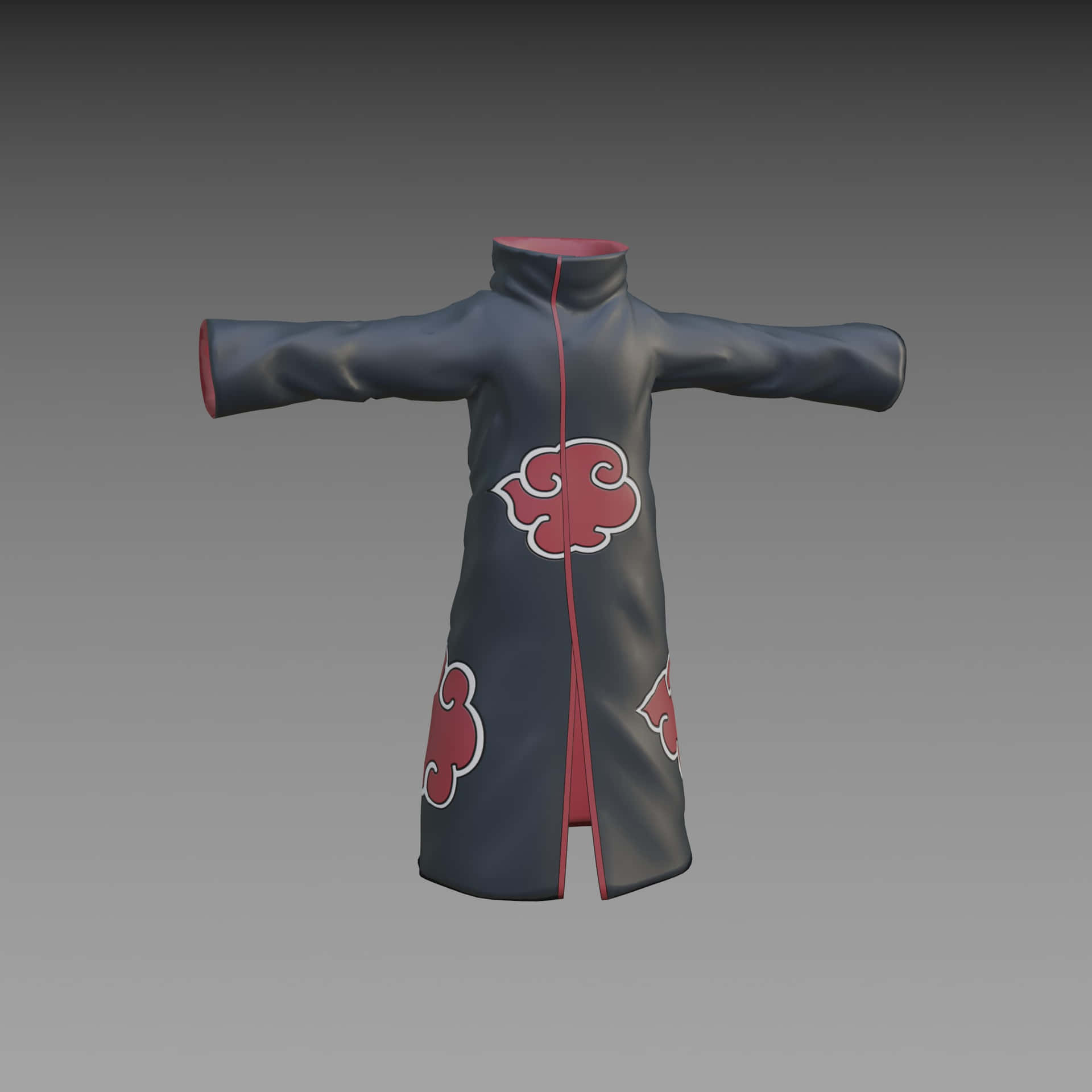 Akatsuki Symbol 桌布 壁紙 — 一件深灰色嘅曉組織斗篷，上面有紅色雲紋同紅色內裡，襯托喺中性灰色背景上。
