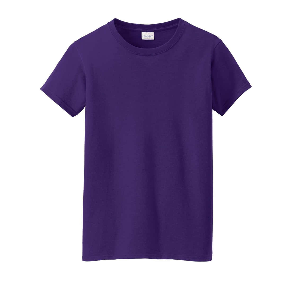 Purple Shirt 桌布 壁紙 — 一件純紫色圓領T恤平放在白色背景上，領口有可見的品牌標籤。