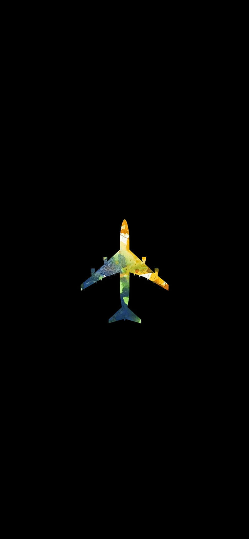 一架色彩鮮豔的風格化飛機在黑色虛空中飛行。