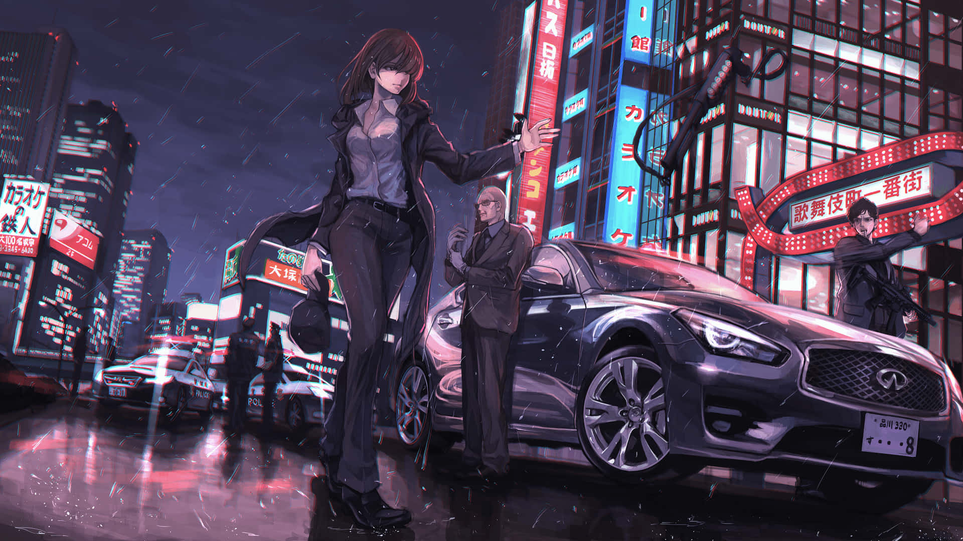 一位女子站在雨中 壁紙