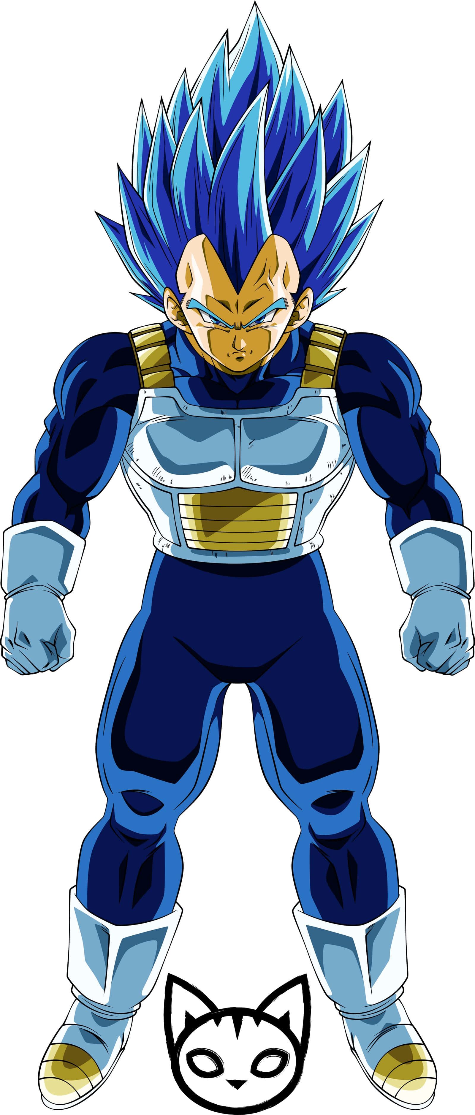 Vegeta Super Saiyan Blue 桌布 壁紙 — 一位強大的藍髮賽亞人戰士身穿戰鬥盔甲，以銳利的眼神擺出戰鬥姿勢。