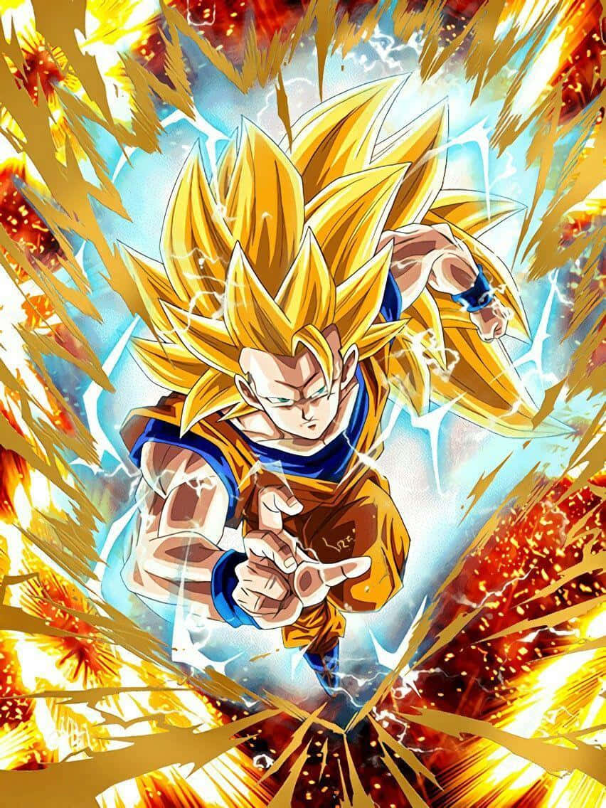Vegeta Super Saiyan 3 桌布 壁紙 — 一位強大的金髮動漫戰士身穿橙色道服，在熾熱爆炸和噼啪閃電中釋放能量衝擊波。