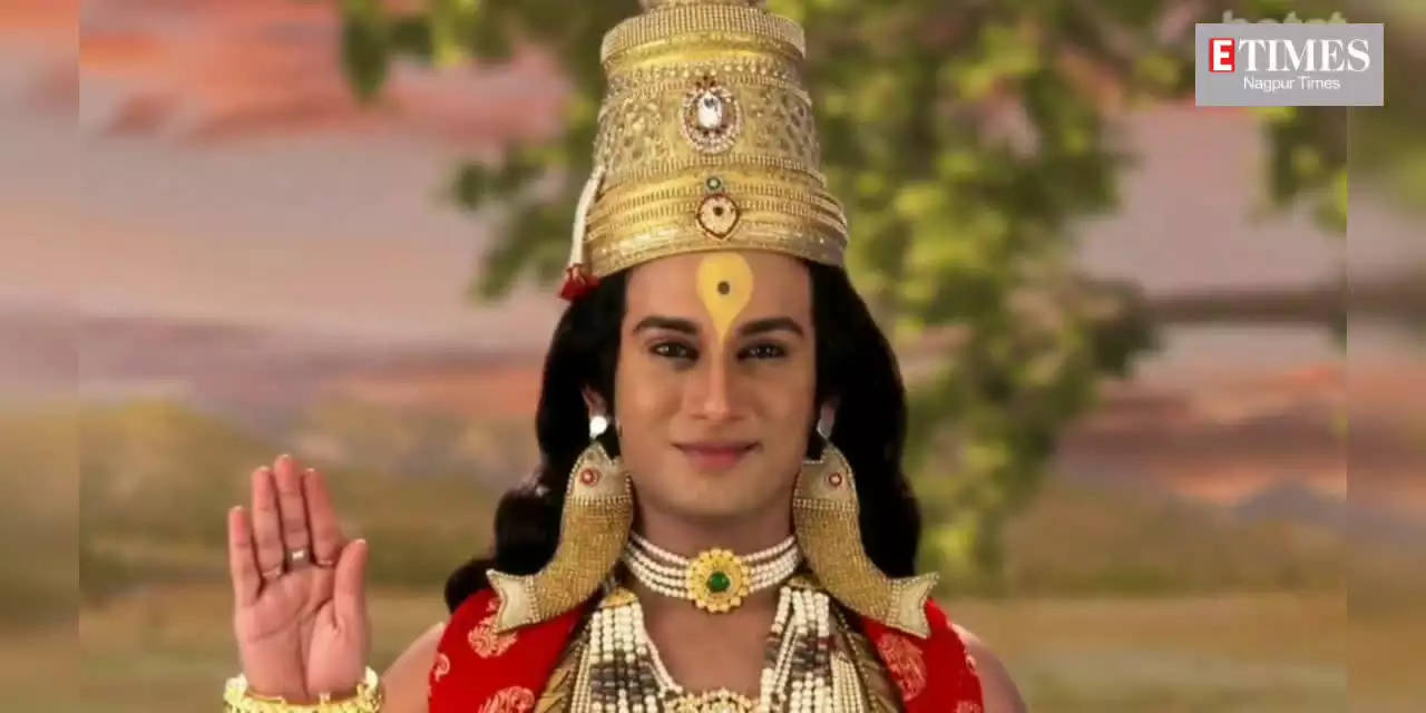 Indian 桌布 壁紙 — 一位戴着華麗金色王冠、身穿紅色服飾的人，在柔和的日落背景下以平靜的表情揮手。