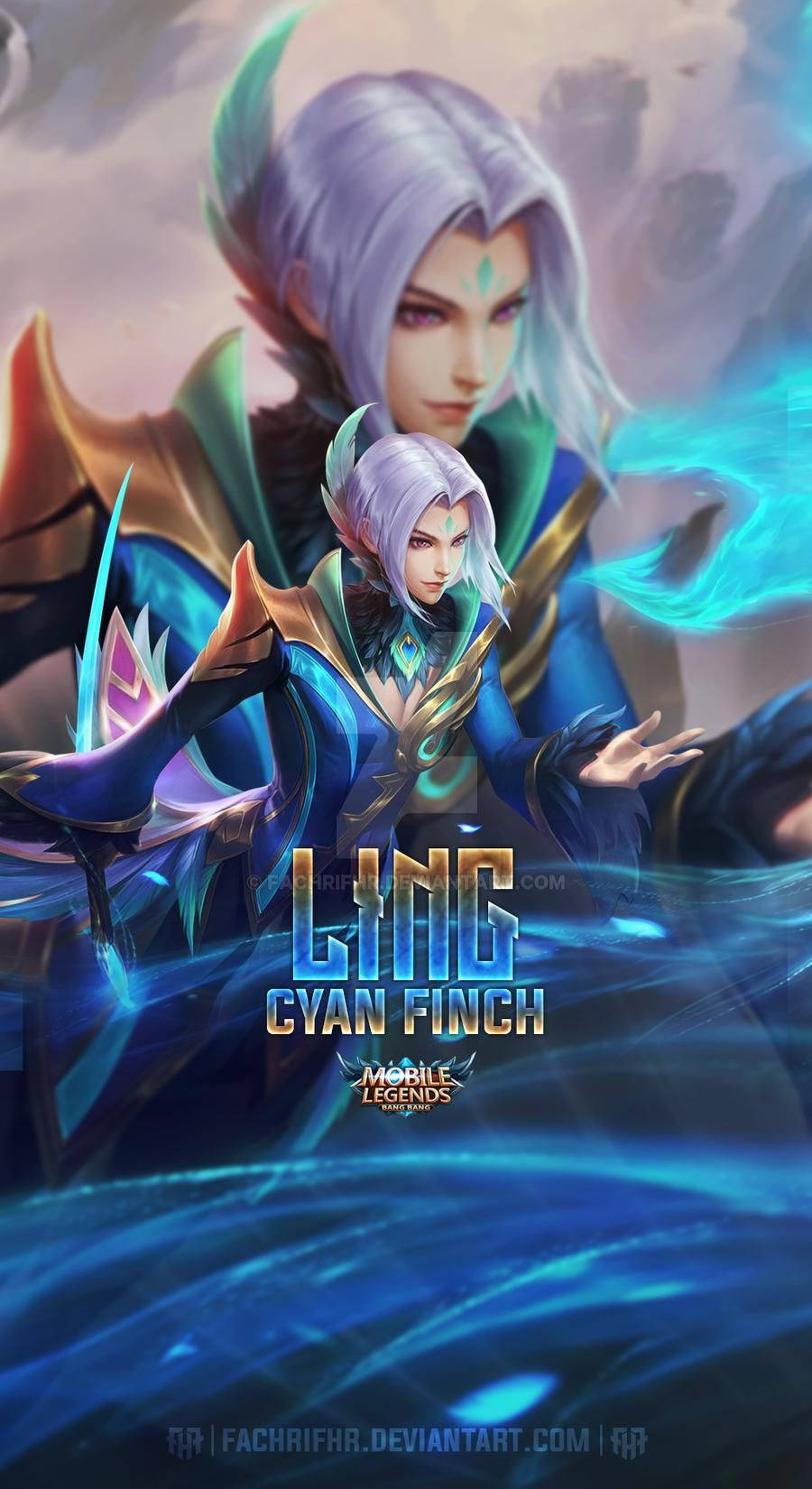 Mobile Legends 桌布 壁紙 — 一位擁有銀色頭髮和發光藍色能量的奇幻戰士，在動態數位插圖中擺好姿勢。