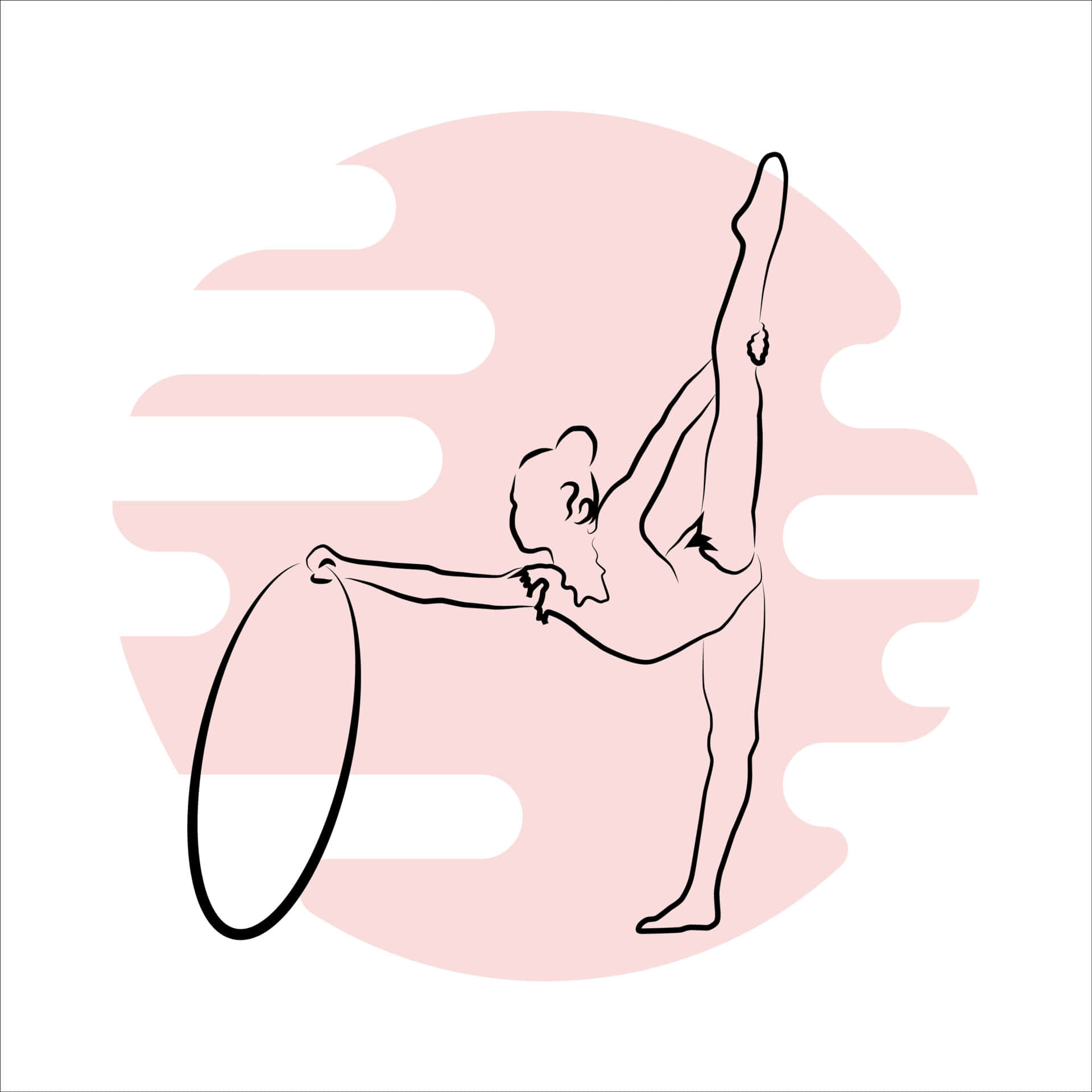 Gymnastics 桌布 壁紙 — 一位極簡線條藝術體操運動員在柔和的粉紅色抽象背景上表演劈腿並手持呼拉圈。