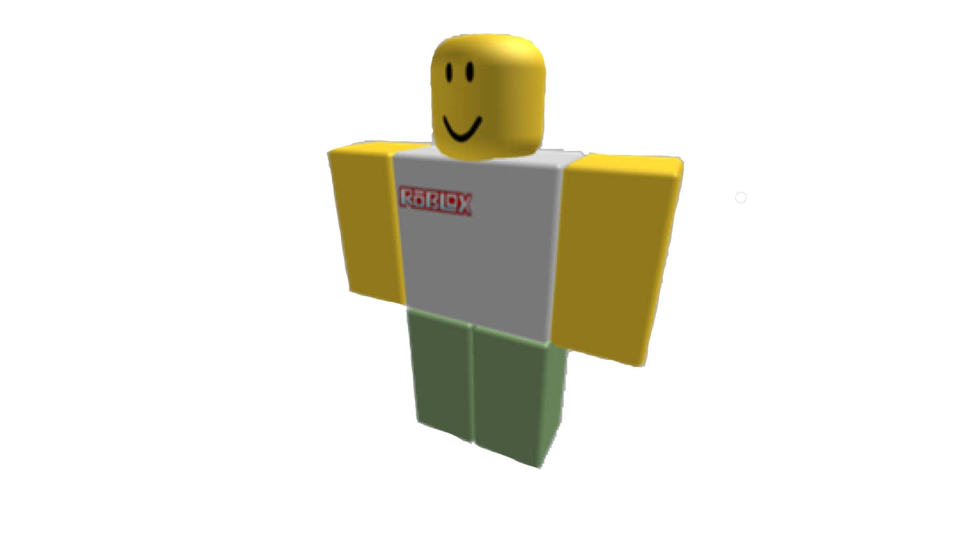 一位渴望成長的Roblox新手 壁紙 — 一個經典的Roblox頭像，黃色頭部和四肢，灰色軀幹帶紅色標誌，綠色腿部，站在純白色背景前。