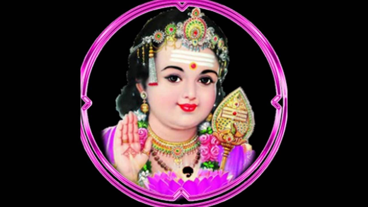 Hindu God 桌布 壁紙 — 一位神聖的印度教神祇，飾有華麗珠寶，粉紅蓮花底座，鑲嵌在發光的紫色圓圈中。