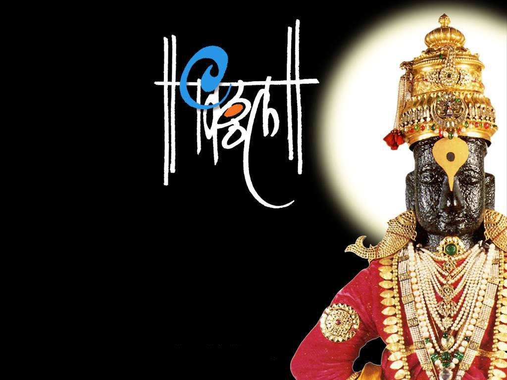 Ganesha 桌布 壁紙 — 一位神聖的黑皮膚神祇，飾有金色珠寶和紅色服飾，站在純黑背景前，帶有發光光環和風格化標誌。