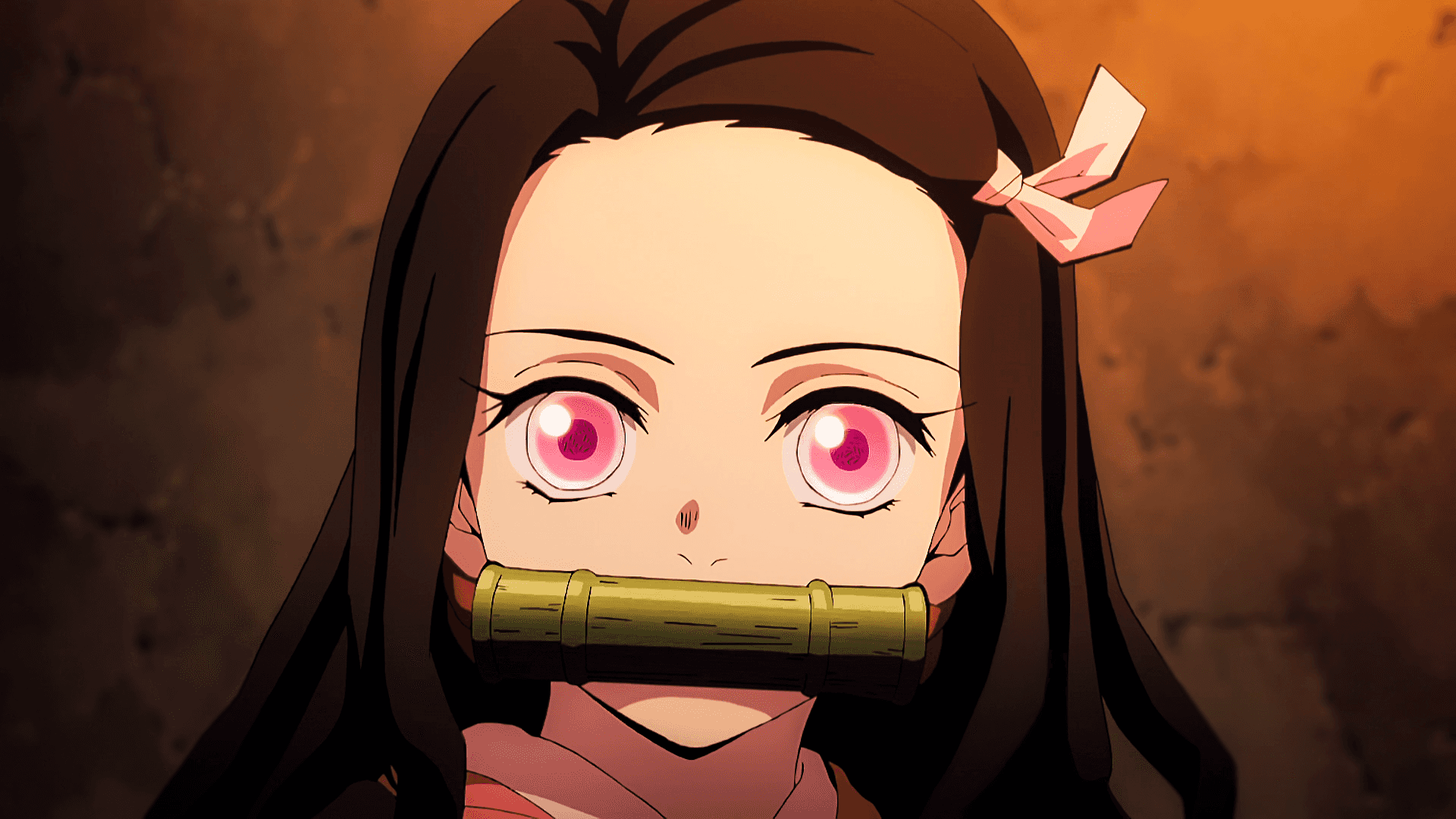 一位粉紅色眼睛的女孩手持竹杖 壁紙