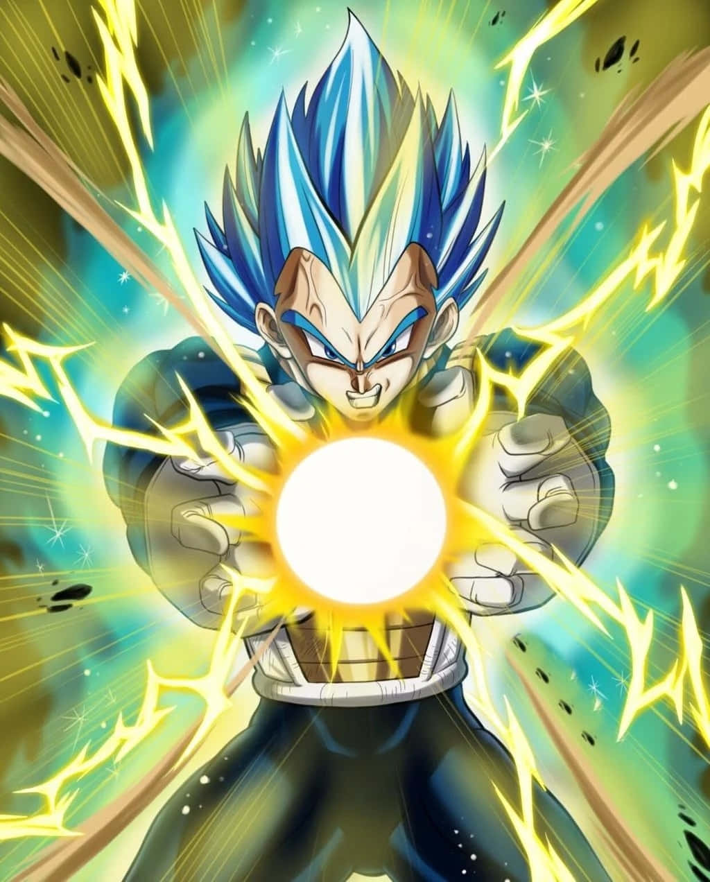 Vegeta's Final Flash 桌布 壁紙 — 一位藍髮動漫戰士在充滿活力的宇宙背景下，專注地引導發光的能量球。