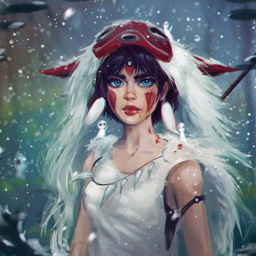 一位身穿白色皮草的女孩站在雪地上 壁紙