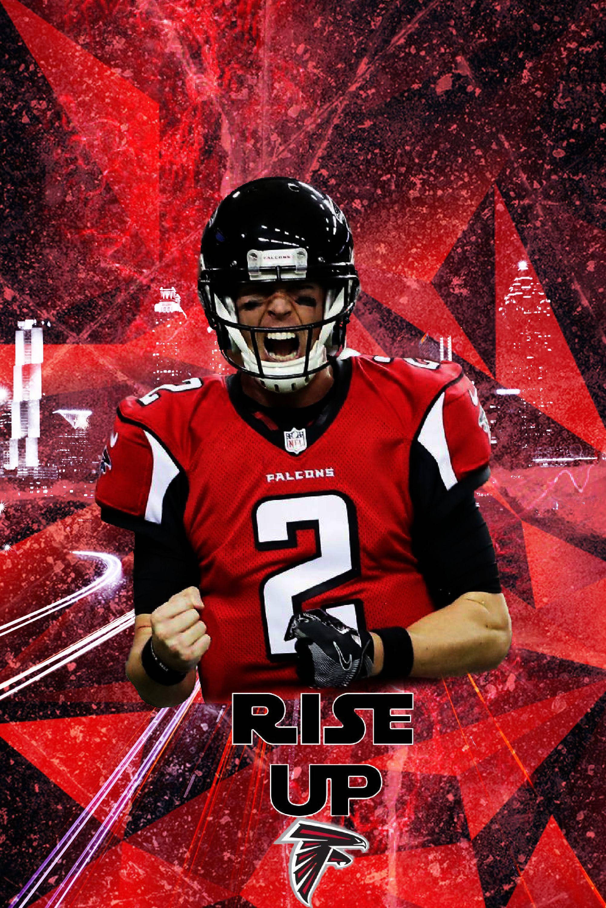 Matt Ryan 桌布 壁紙 — 一位身穿紅色2號球衣的亞特蘭大獵鷹隊美式足球員，在動態的紅色抽象背景前握緊拳頭怒吼。