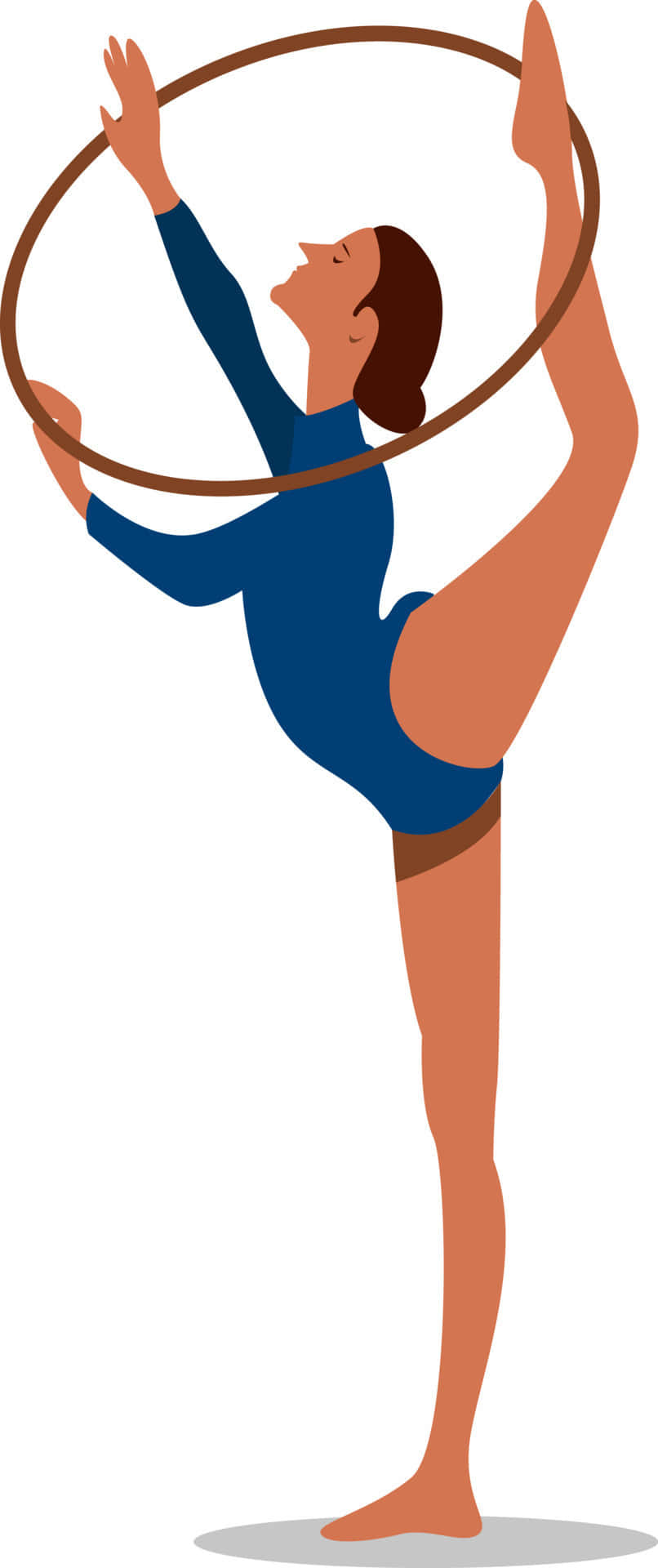 Gymnastics 桌布 壁紙 — 一位身穿藍色緊身衣的優雅體操運動員單腳平衡，同時優雅地將圈環高舉過頭。