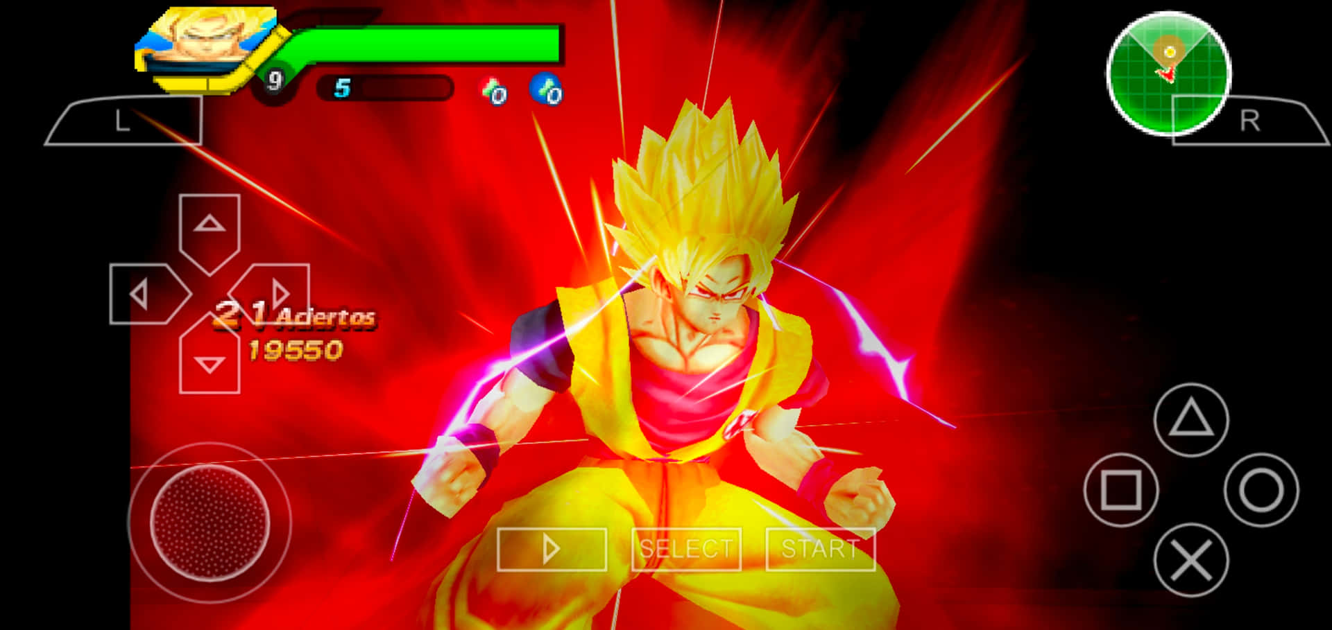 Dragon Ball Super Games 桌布 壁紙 — 一位金髮動漫戰士穿著黃色道服，在電子遊戲介面中對著火紅背景釋放出發光的能量爆炸。