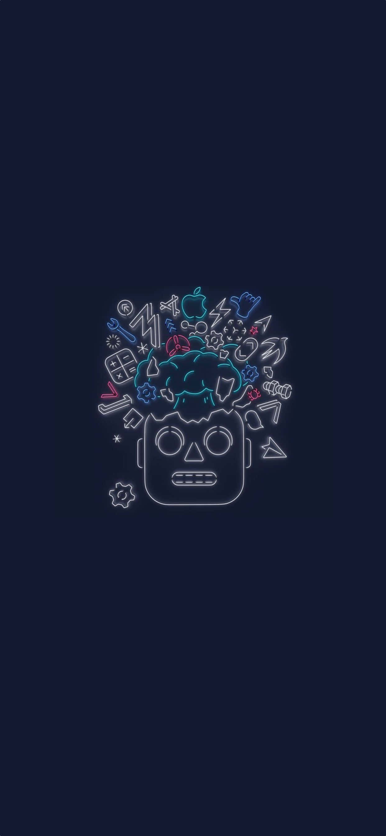 一個 Apple 標誌配上多種不同物體的圖像 壁紙