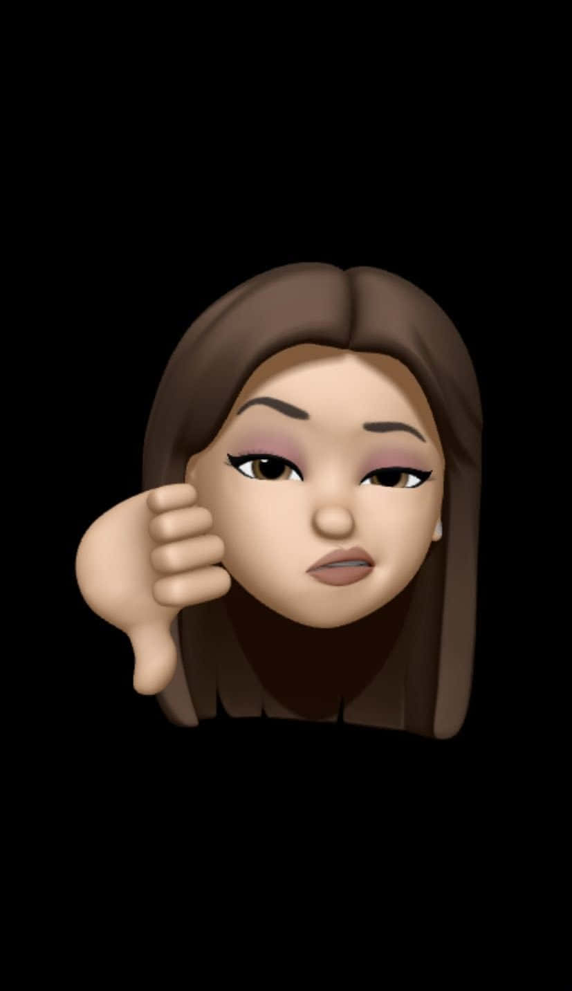 Animojis 桌布 壁紙 — 一個3D渲染嘅表情符號，係一個啡色頭髮嘅女人喺黑色背景上做出拇指向下嘅手勢。