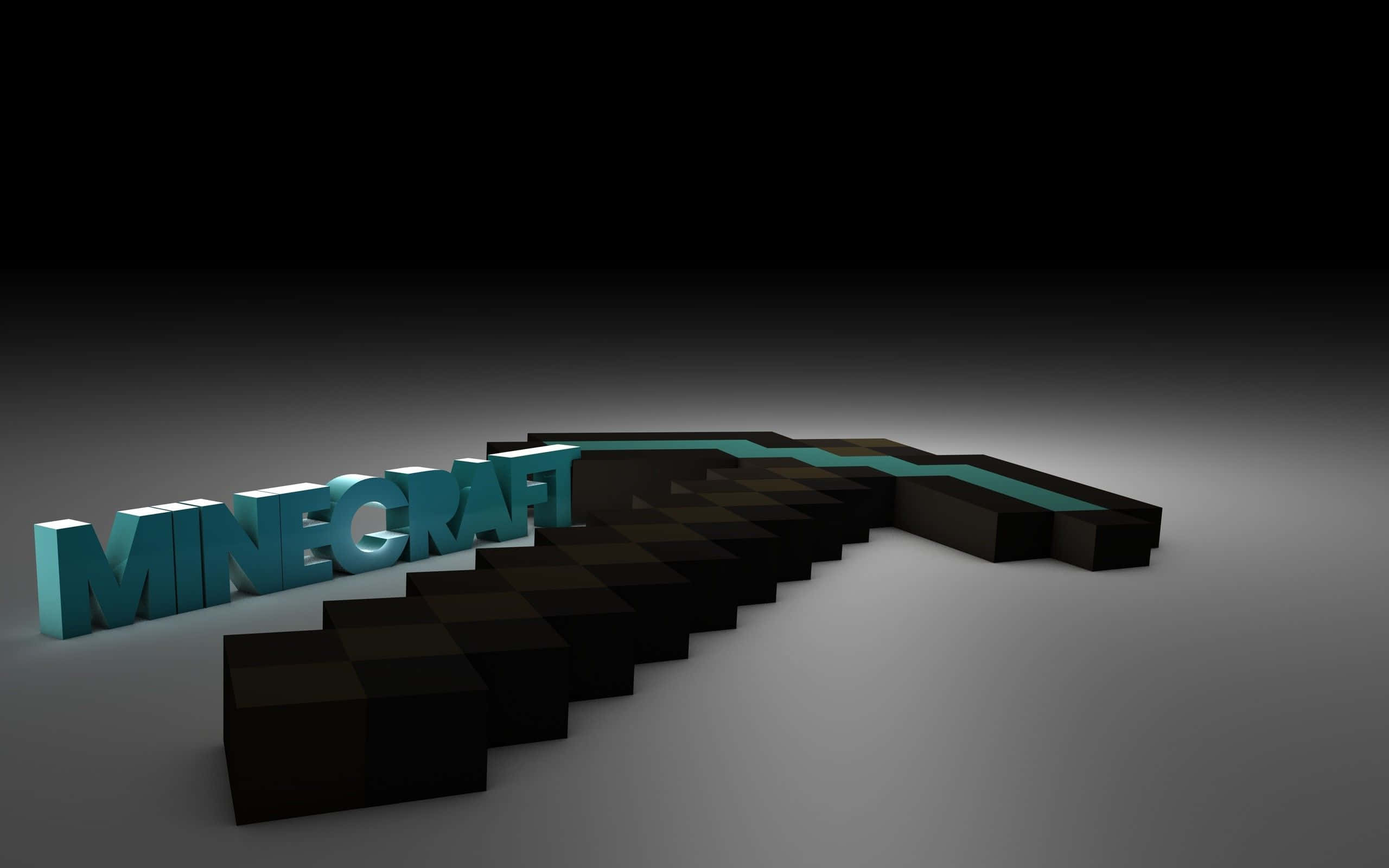 最佳 Minecraft 桌布 壁紙 — 一個3D渲染的Minecraft標誌，帶有發光的青綠色字母和像素化的鑽石劍，背景為漸變灰色。