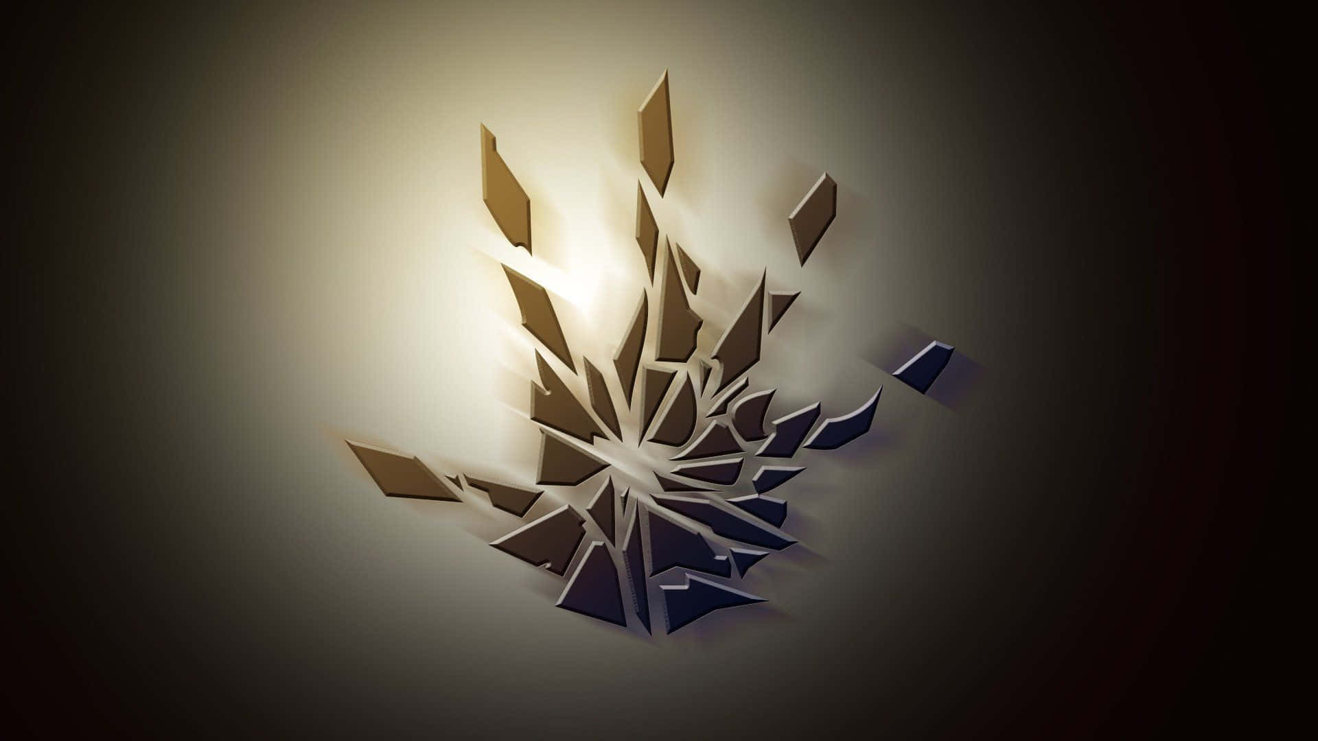 Frostbite 桌布 壁紙 — 一個3D渲染的抽象爆炸，幾何碎片從明亮的中心向黑暗漸變背景輻射。
