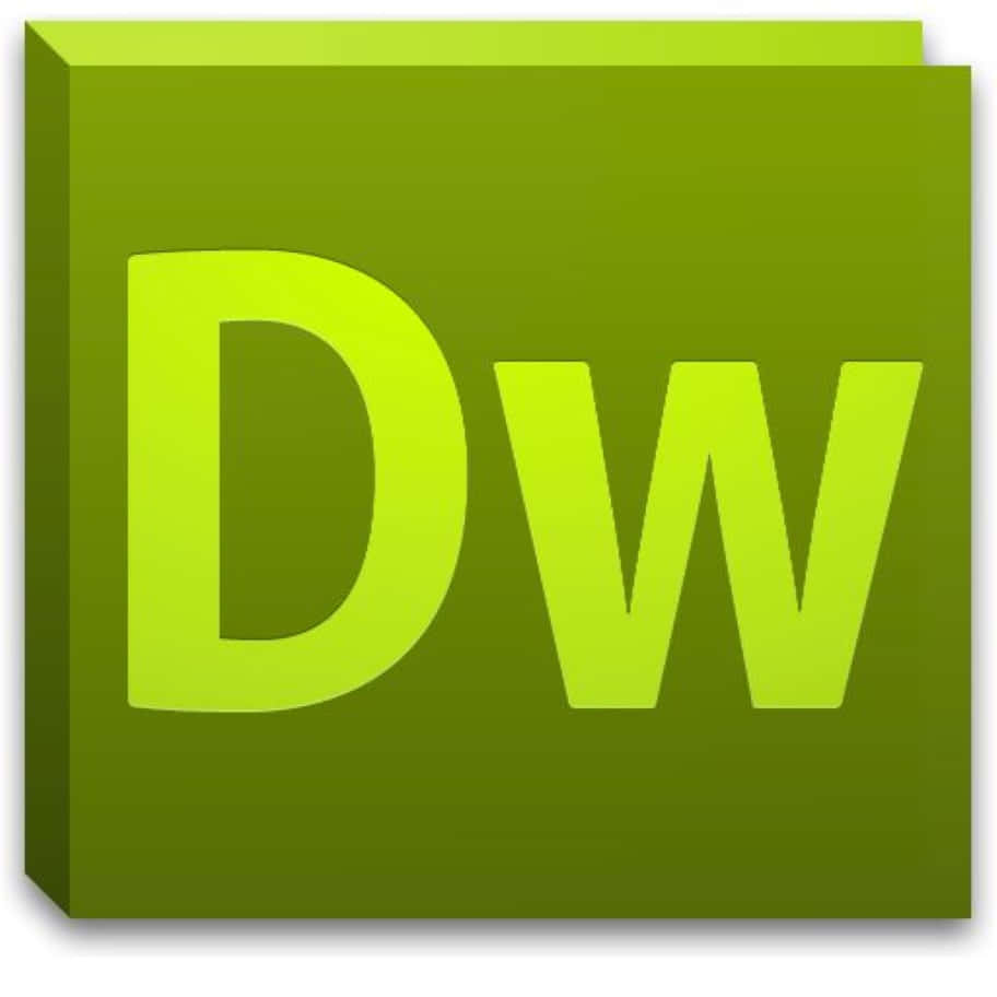 Dreamweaver 桌布 壁紙 — 一個3D渲染的綠色方形圖標，帶有粗體青檸色字母DW，投射柔和陰影。