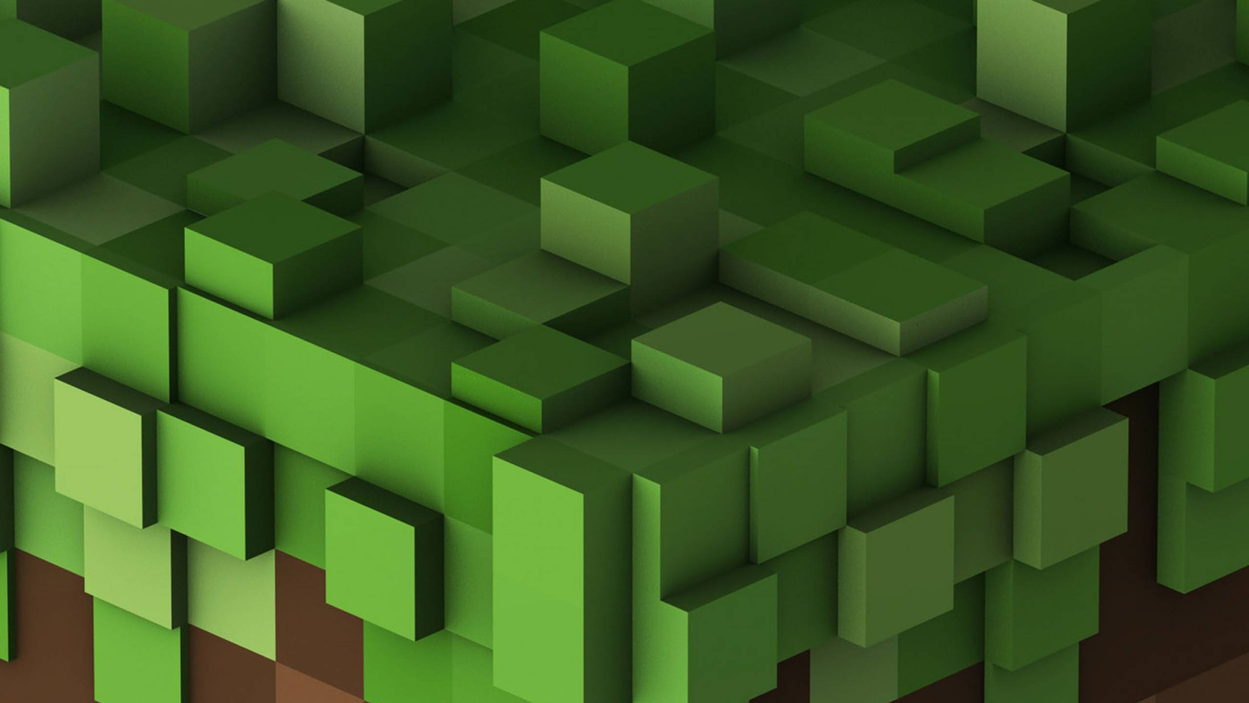 Minecraft Aesthetic 桌布 壁紙 — 一個3D渲染草地磚塊紋理的近距離特寫，帶有不同深淺的綠色和棕色泥土基底。