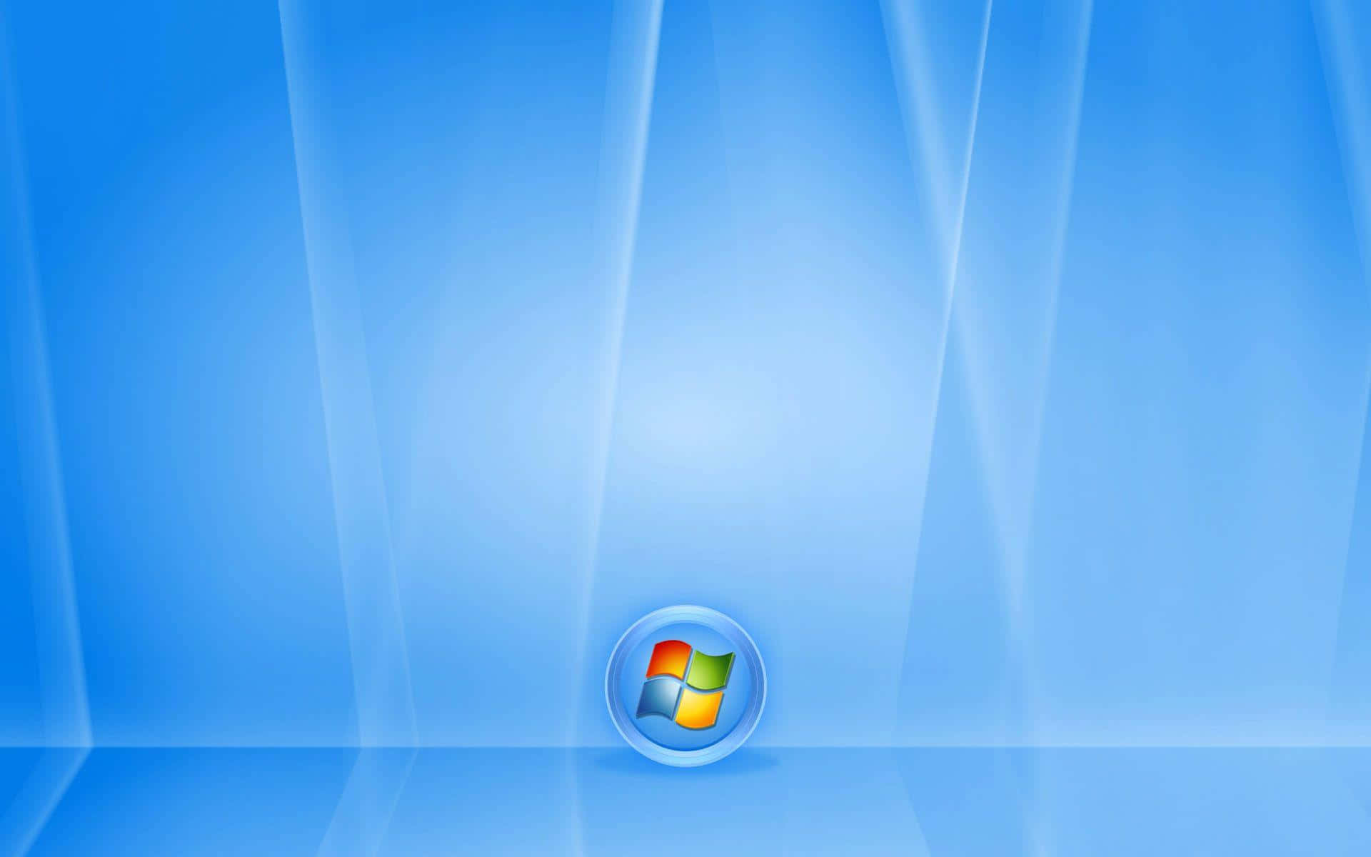 Windows Vista 桌布 壁紙 — 一個Windows標誌圖示放置在光亮的藍色地板上，在極簡數位空間中沐浴在耀眼的光束下。