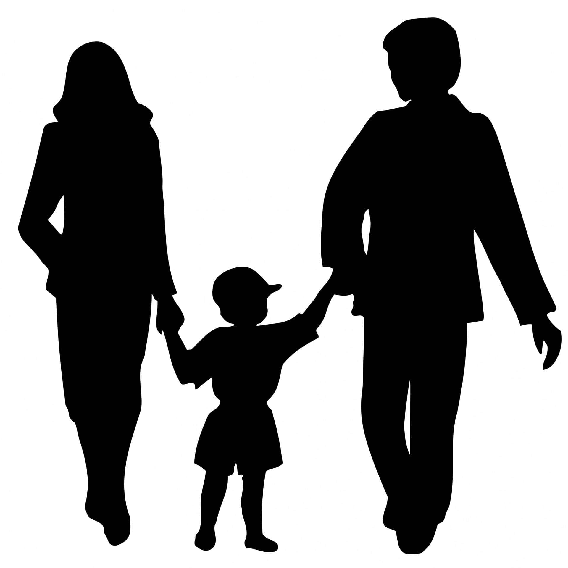 Dad 桌布 壁紙 — 一個三人家庭手拖手喺純白色背景前行嘅剪影。