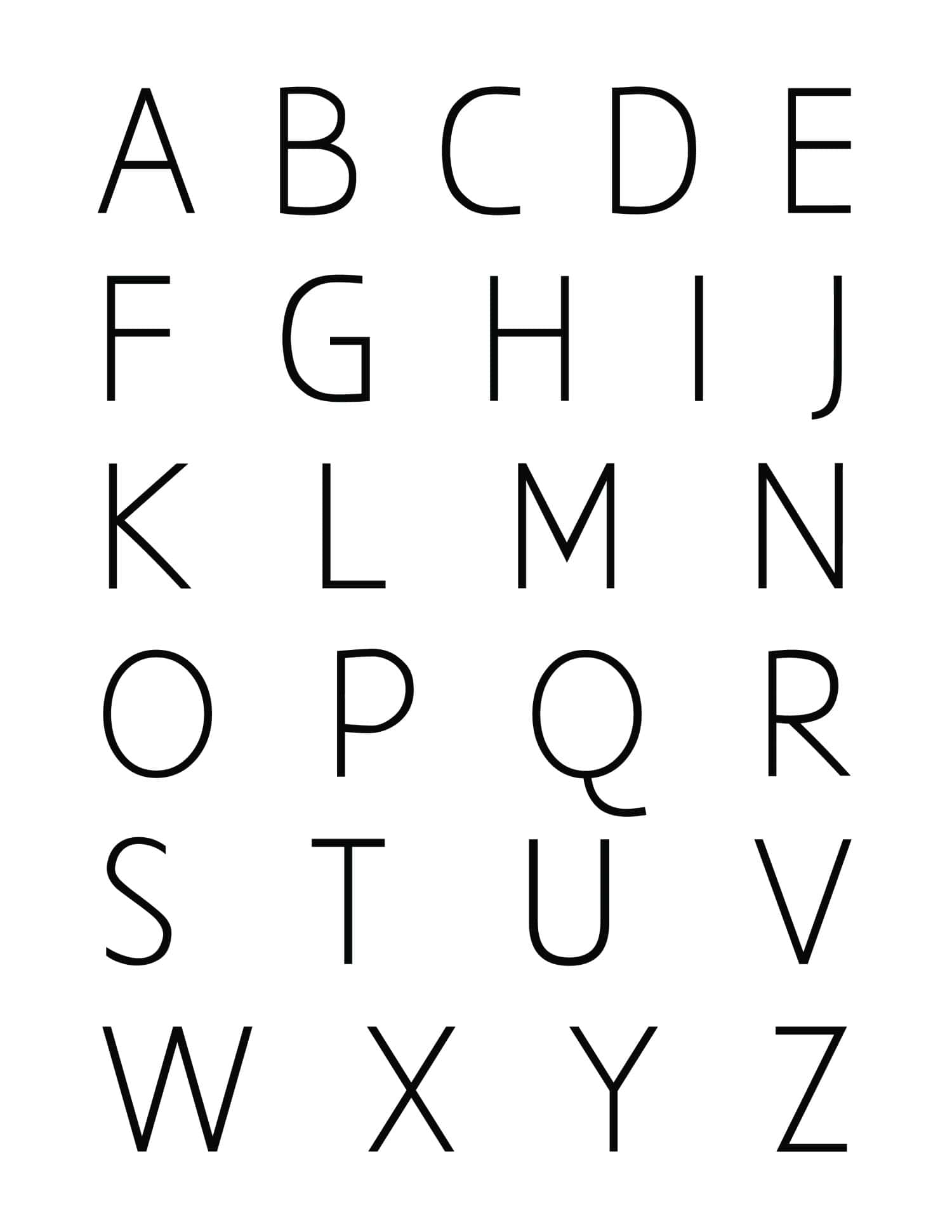 Black And White Letter 桌布 壁紙 — 一個乾淨簡約的字母網格，從A到Z的大寫字母以粗黑線條呈現在白色背景上。
