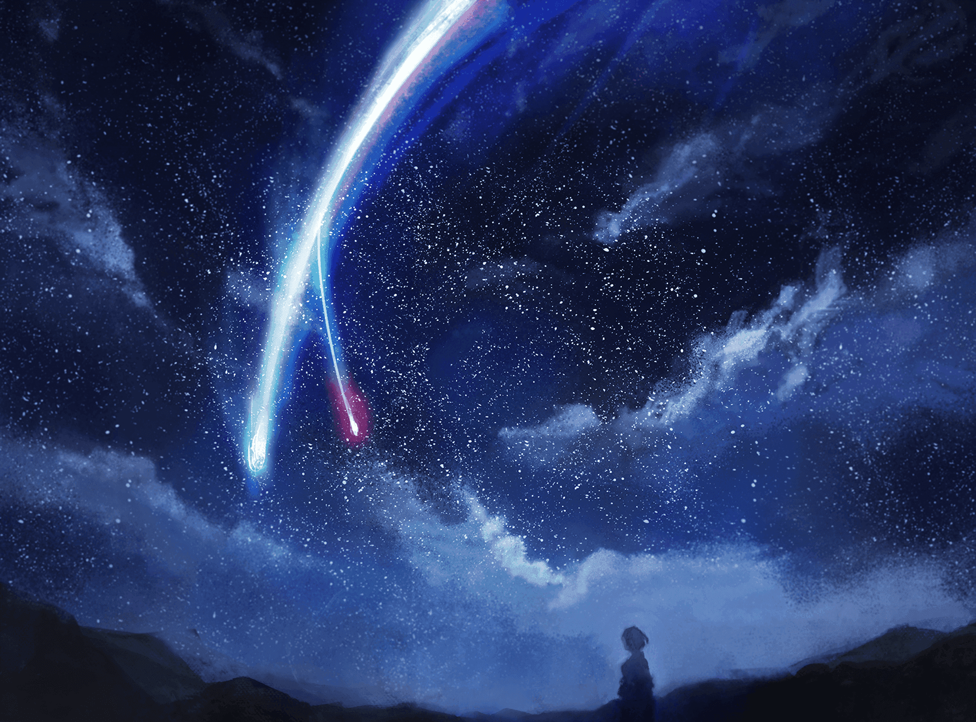 一個人仰望天上的星星 壁紙