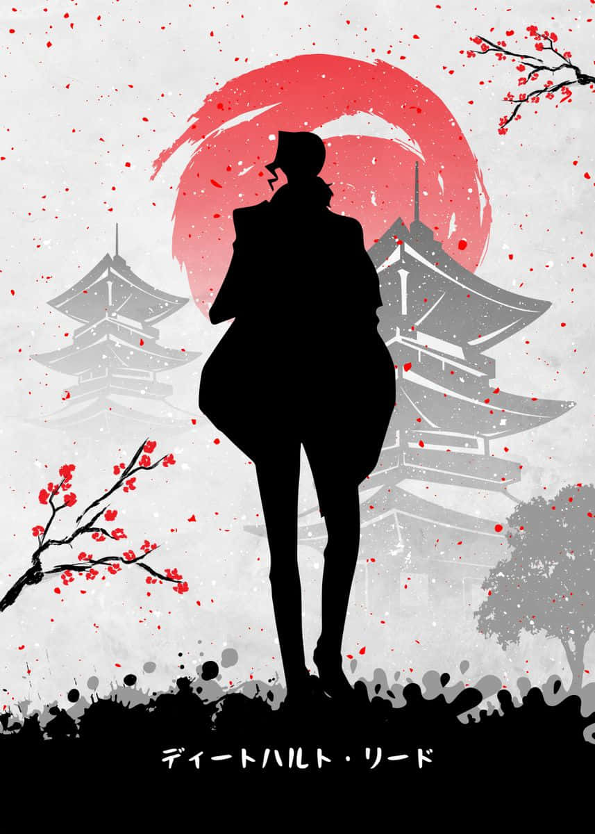 Diethard Ried 桌布 壁紙 — 一個人嘅剪影企喺紅色太陽同傳統日本塔前面，有櫻花。